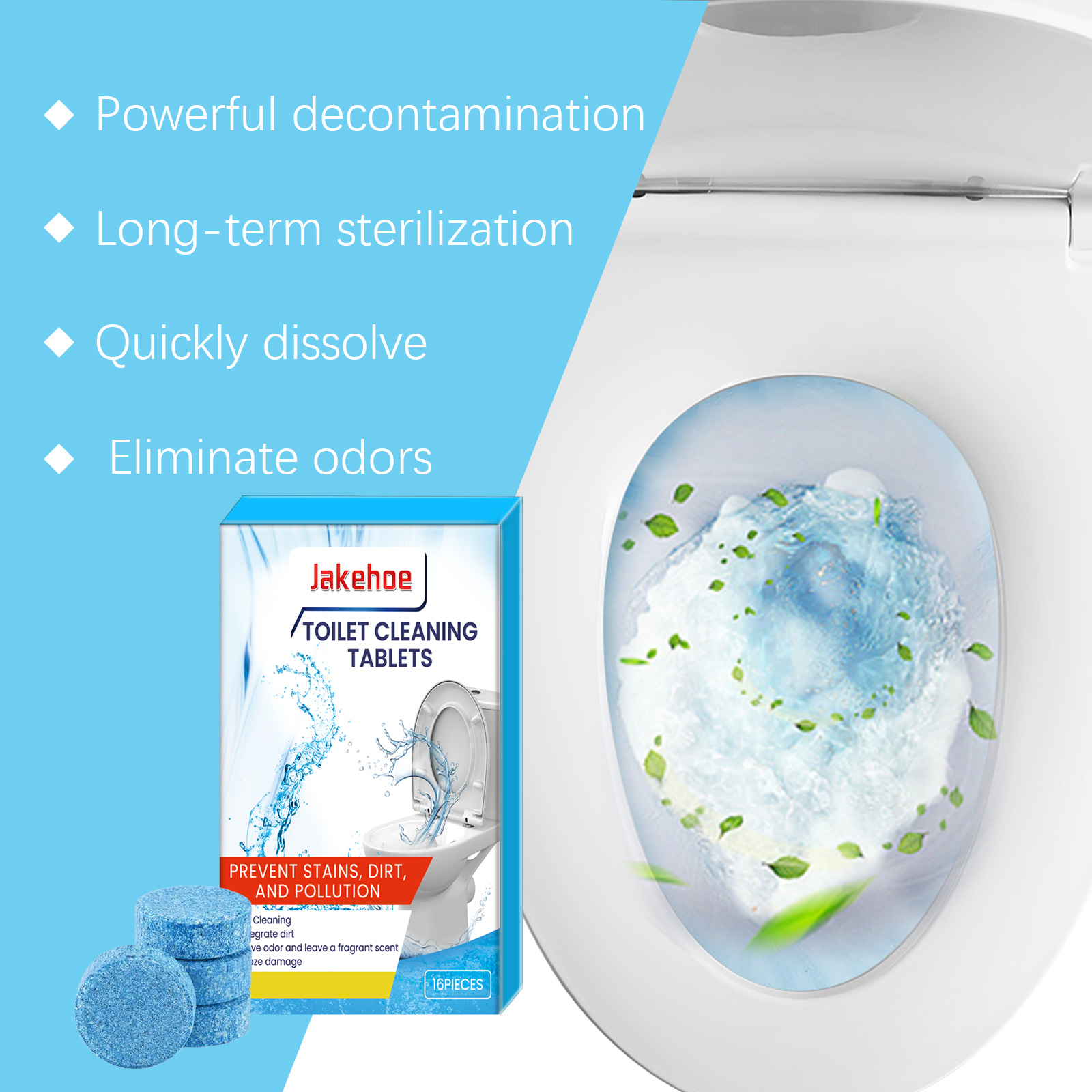 Effervescent toilet tablet with odor cleaning claims