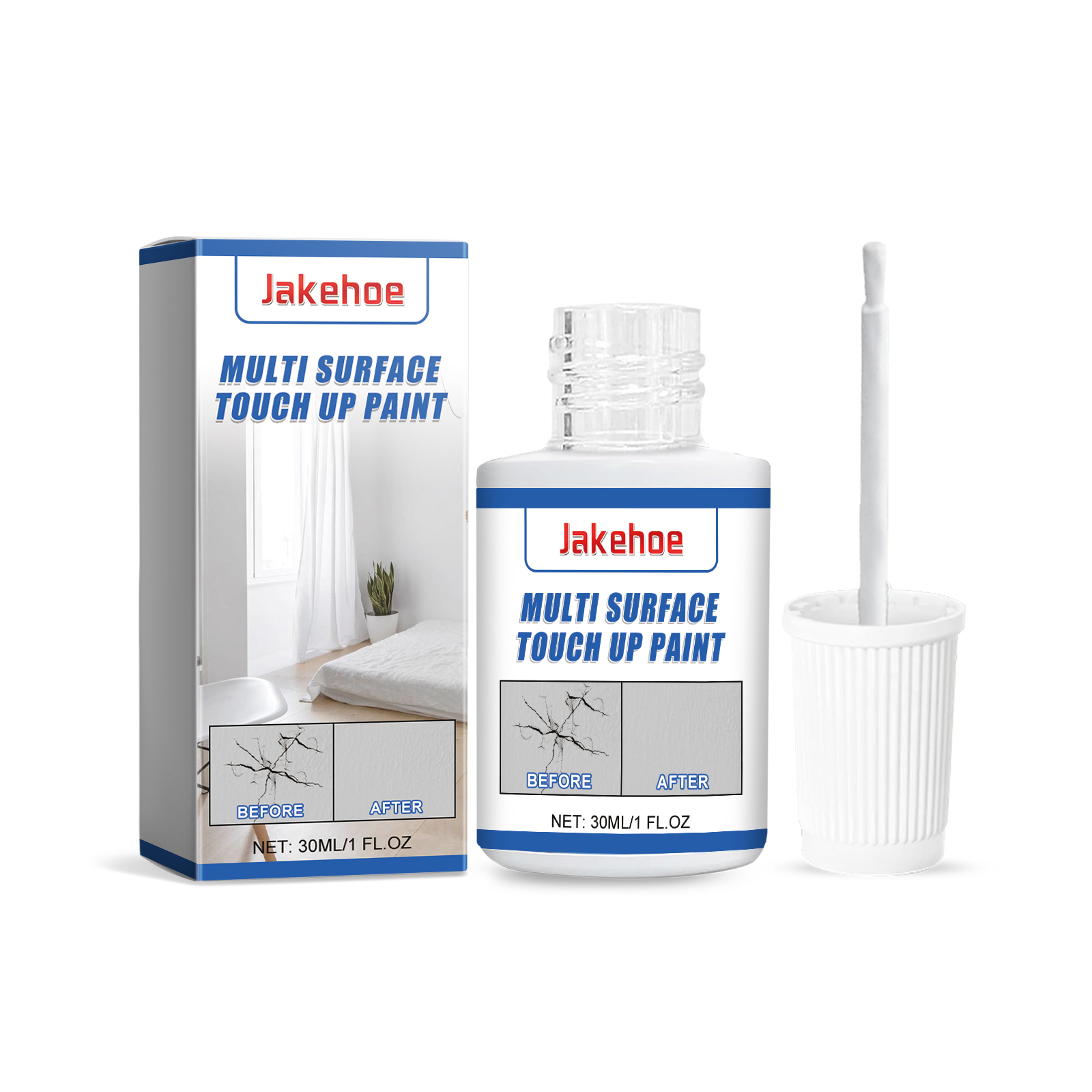 Before-and-after wall repair imagery on product packaging