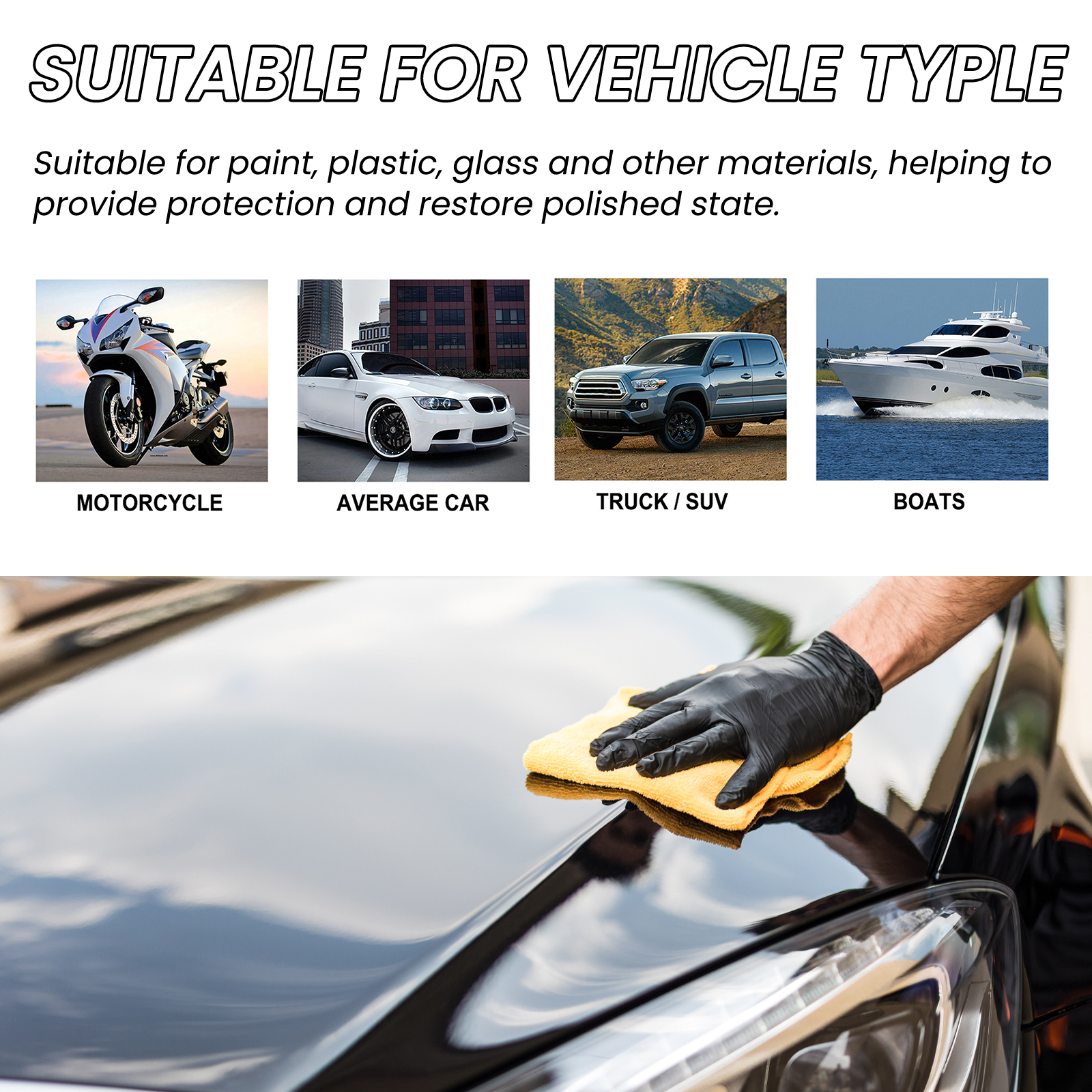 Hand wiping polished vehicle hood during detailing
