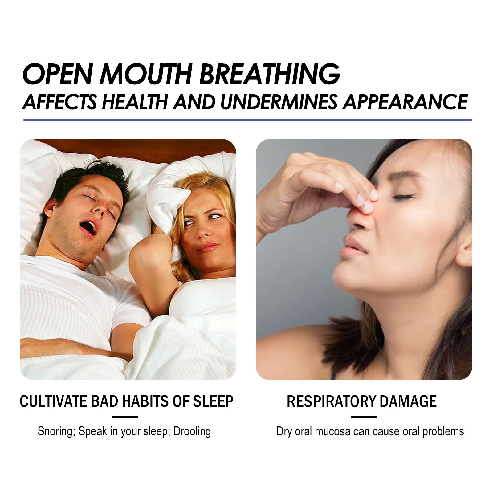Open-mouth breathing and snoring explanatory lifestyle graphic