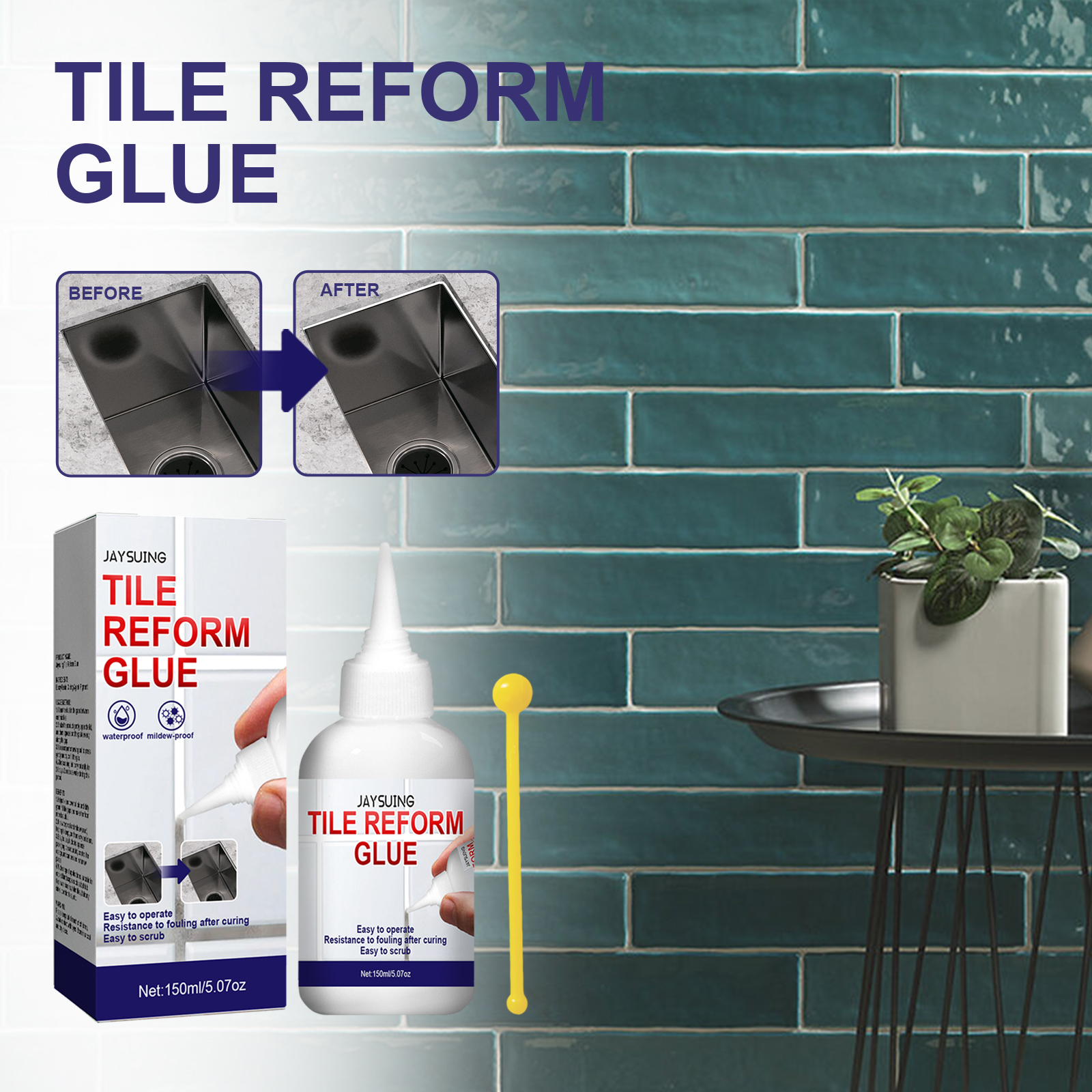 Before and after tile gap repair visual comparison