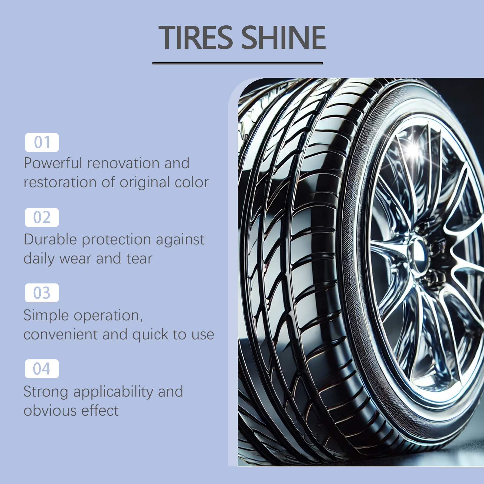 Trigger bottle and sponge beside glossy tire