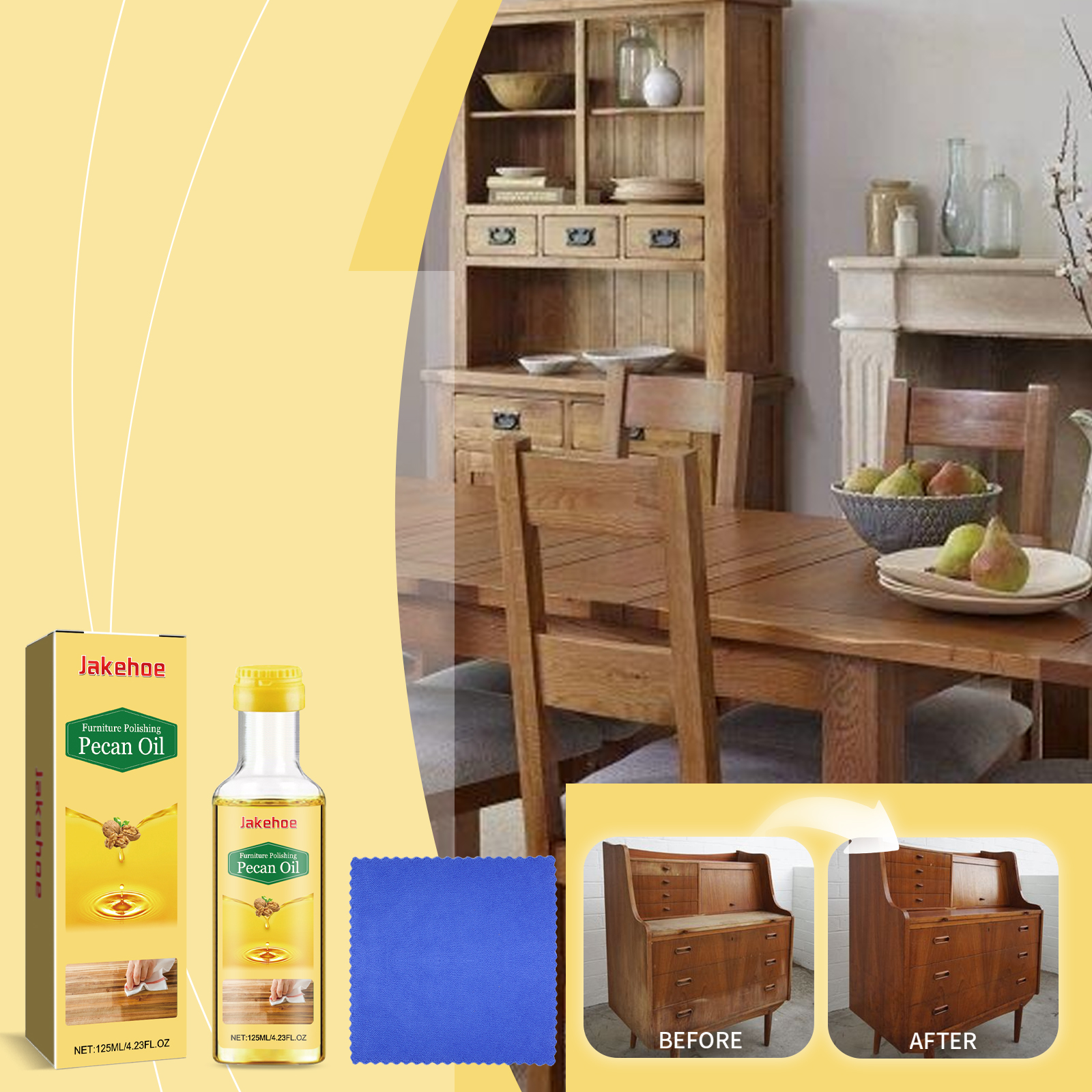 Wood furniture before and after polishing treatment