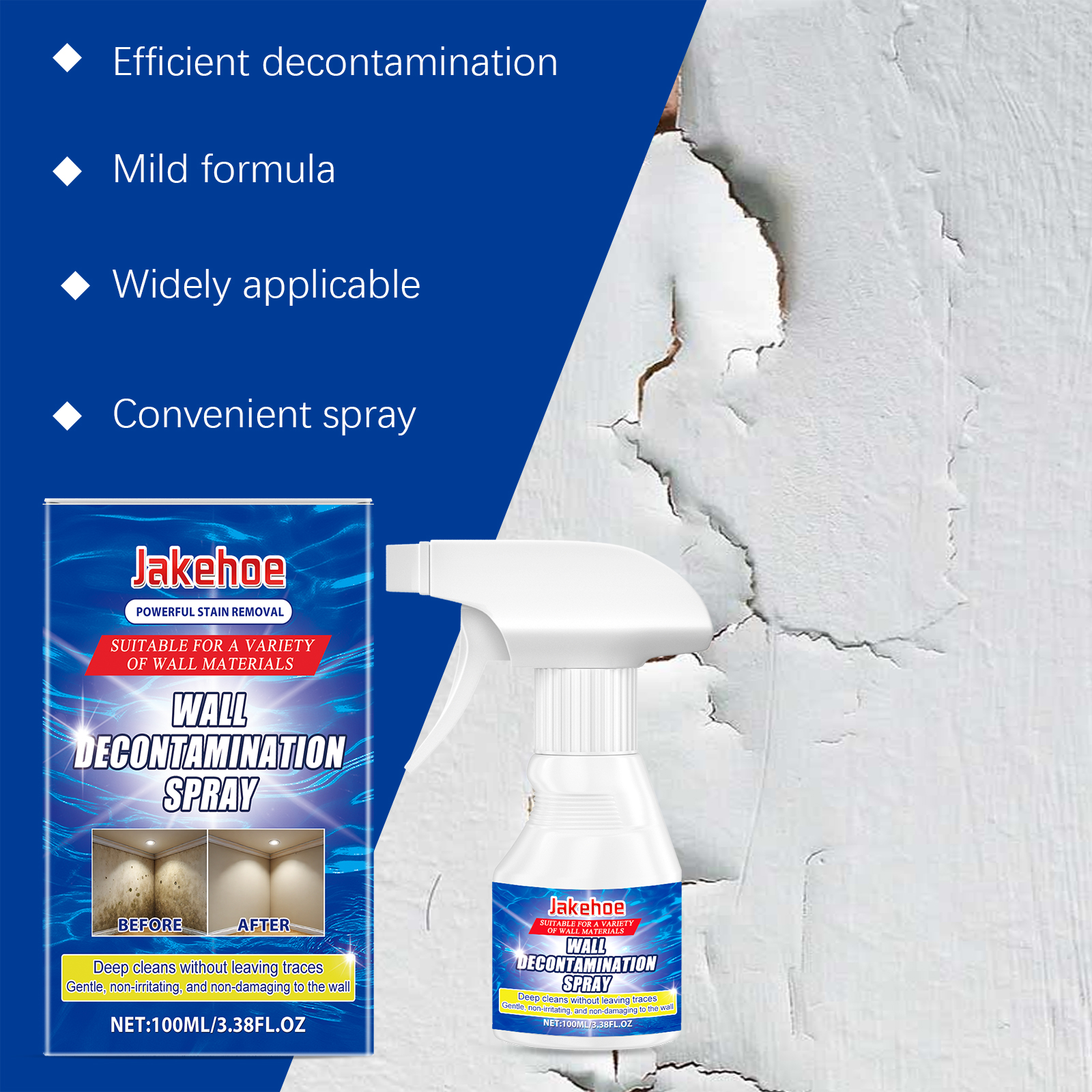 Wall cleaner beside marked and clean-looking wall surfaces