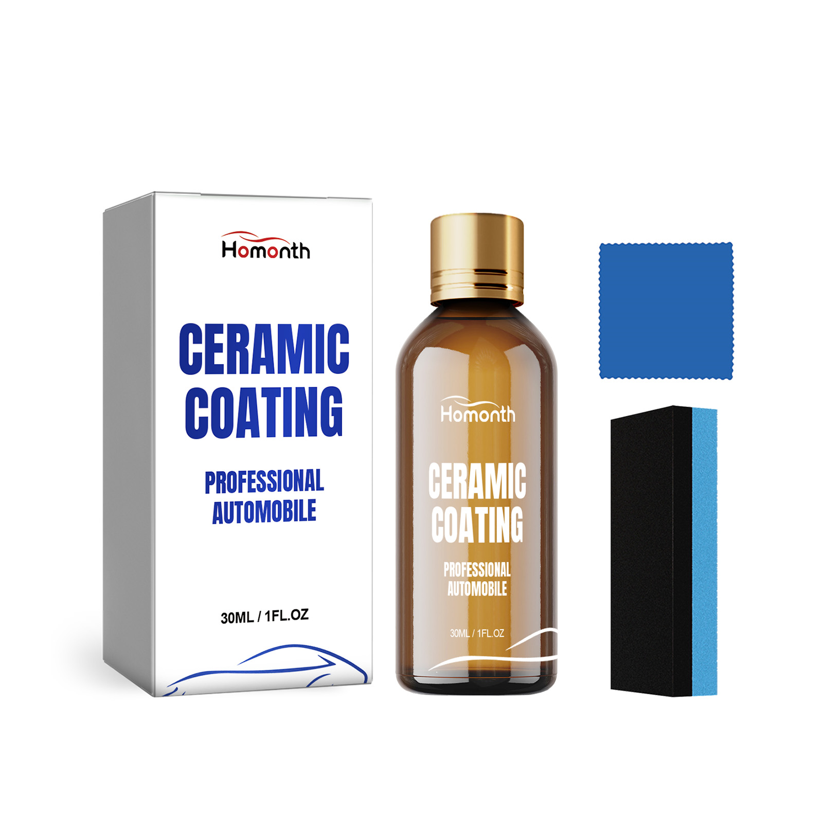 Compact dark bottle with metallic cap and coating kit