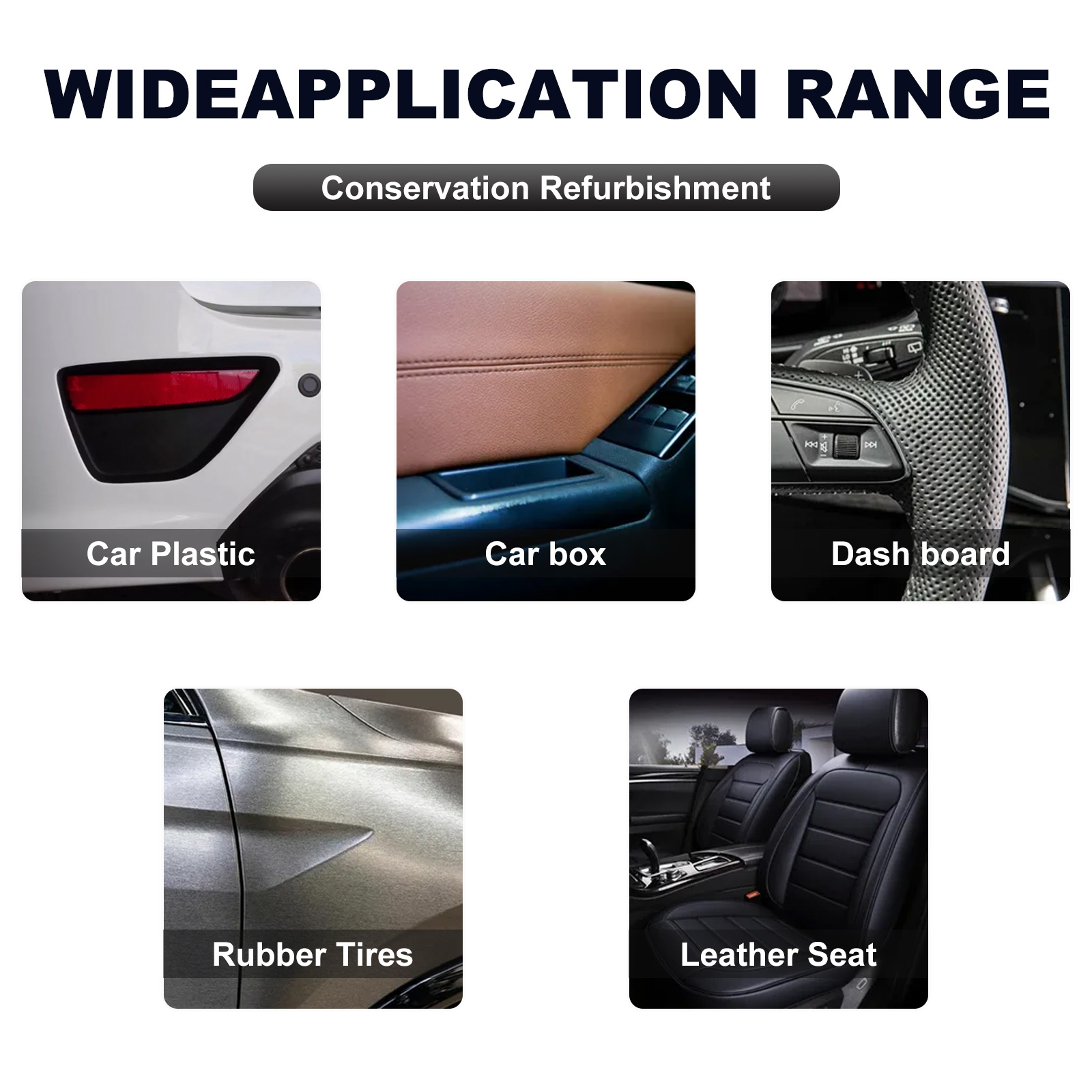 Polish spray for dashboard trim tire and seat