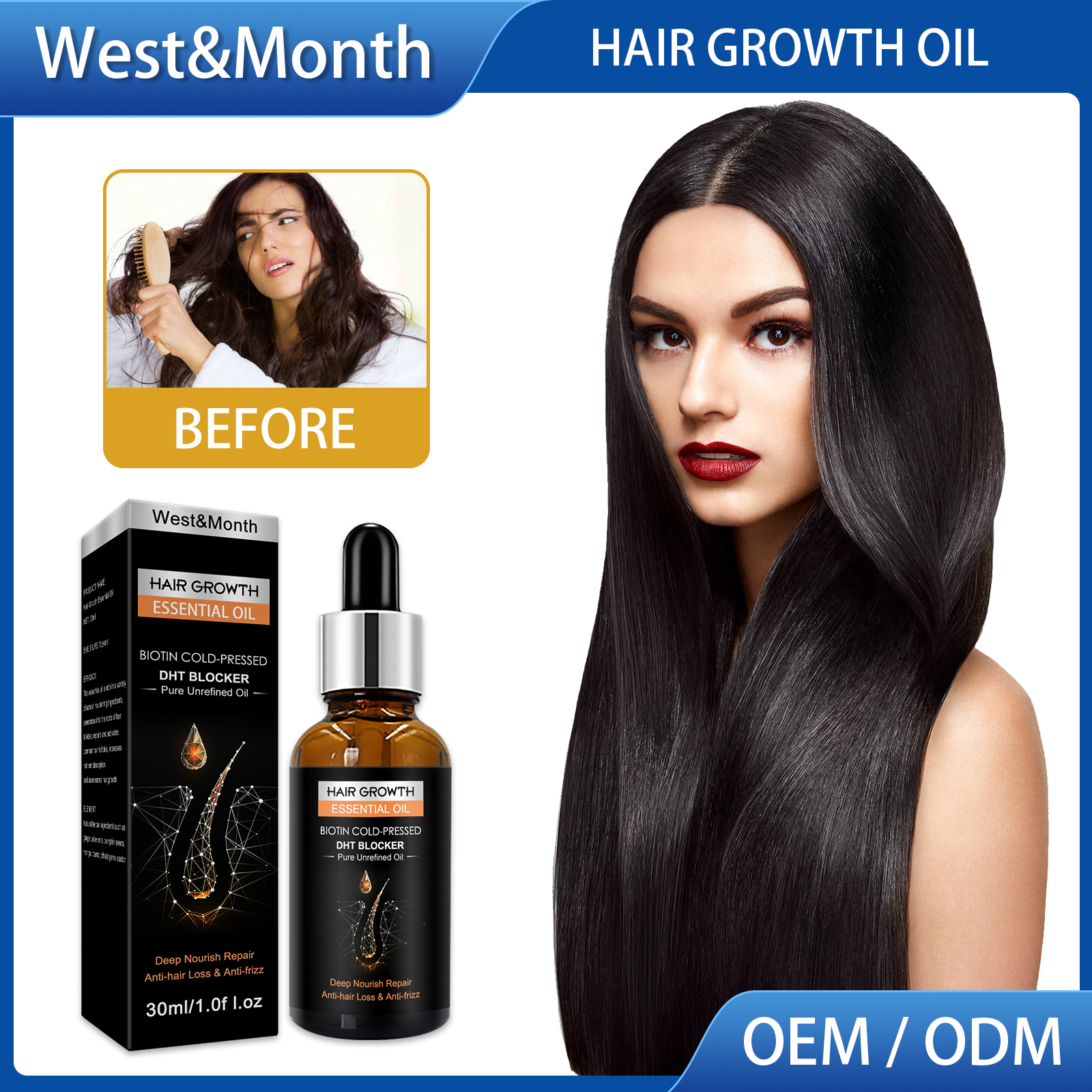 Before and after hair appearance with shine oil