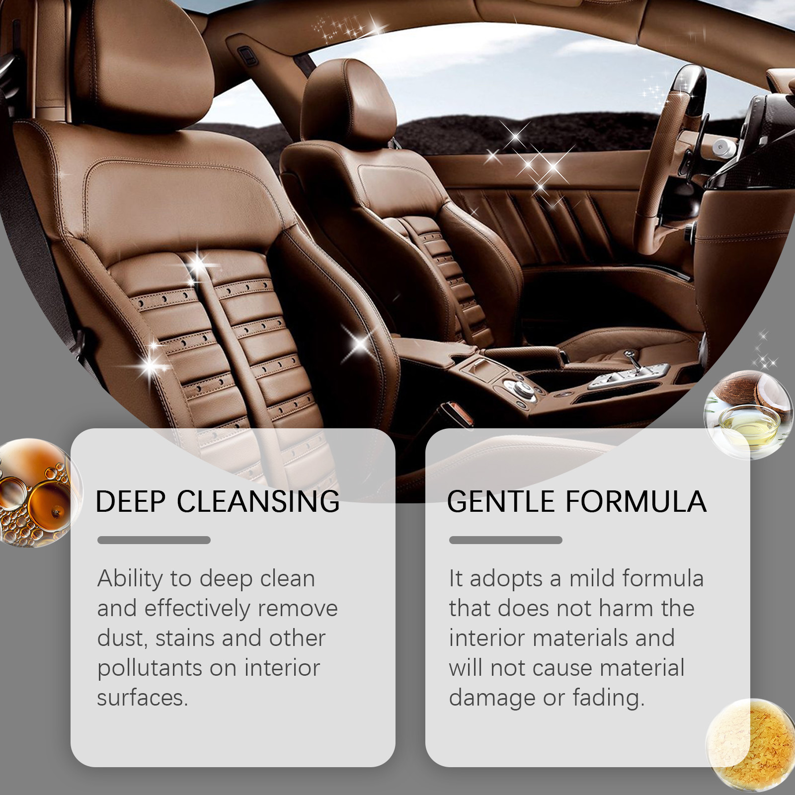 Clean leather interior with gentle formula claim