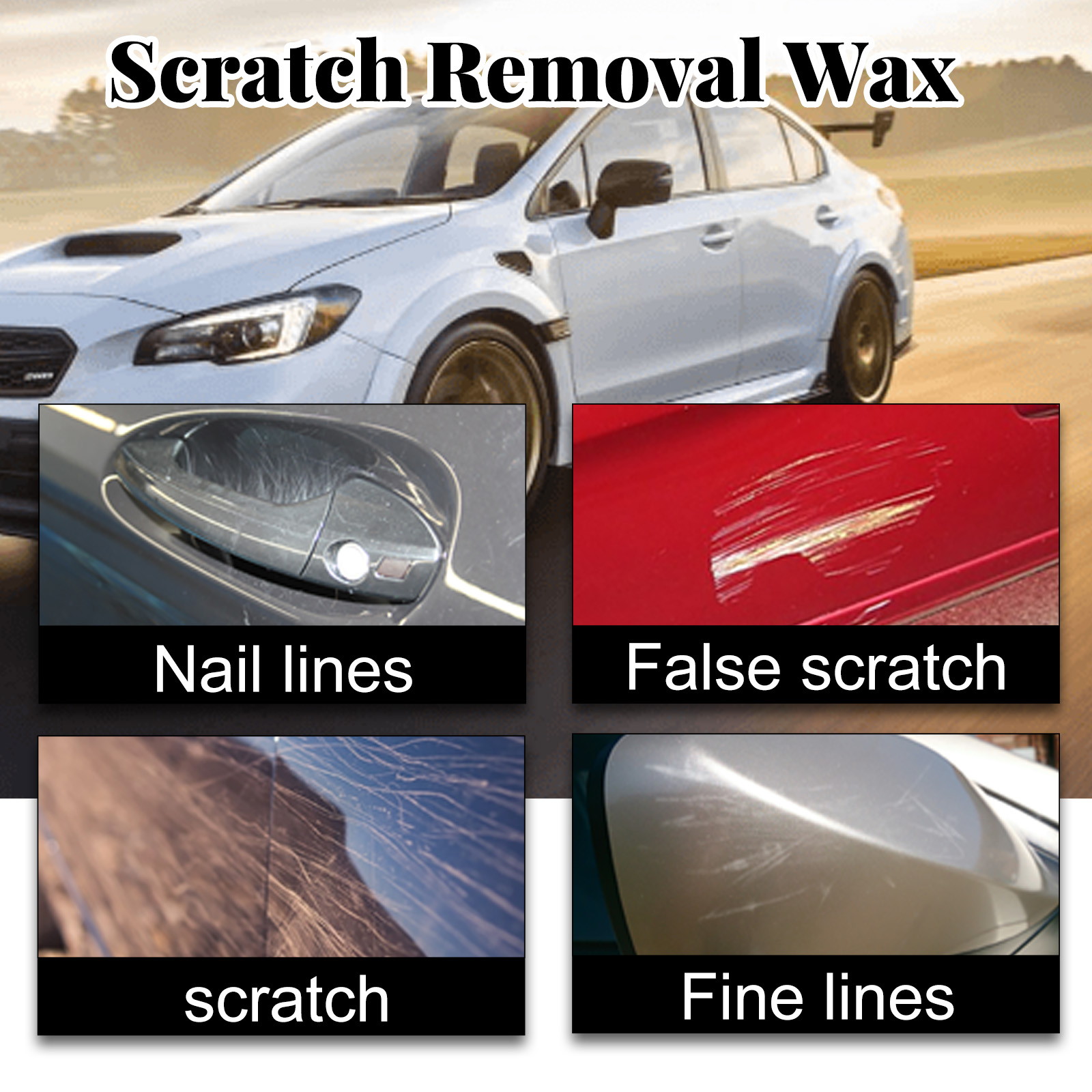 White car with examples of scratches and surface lines