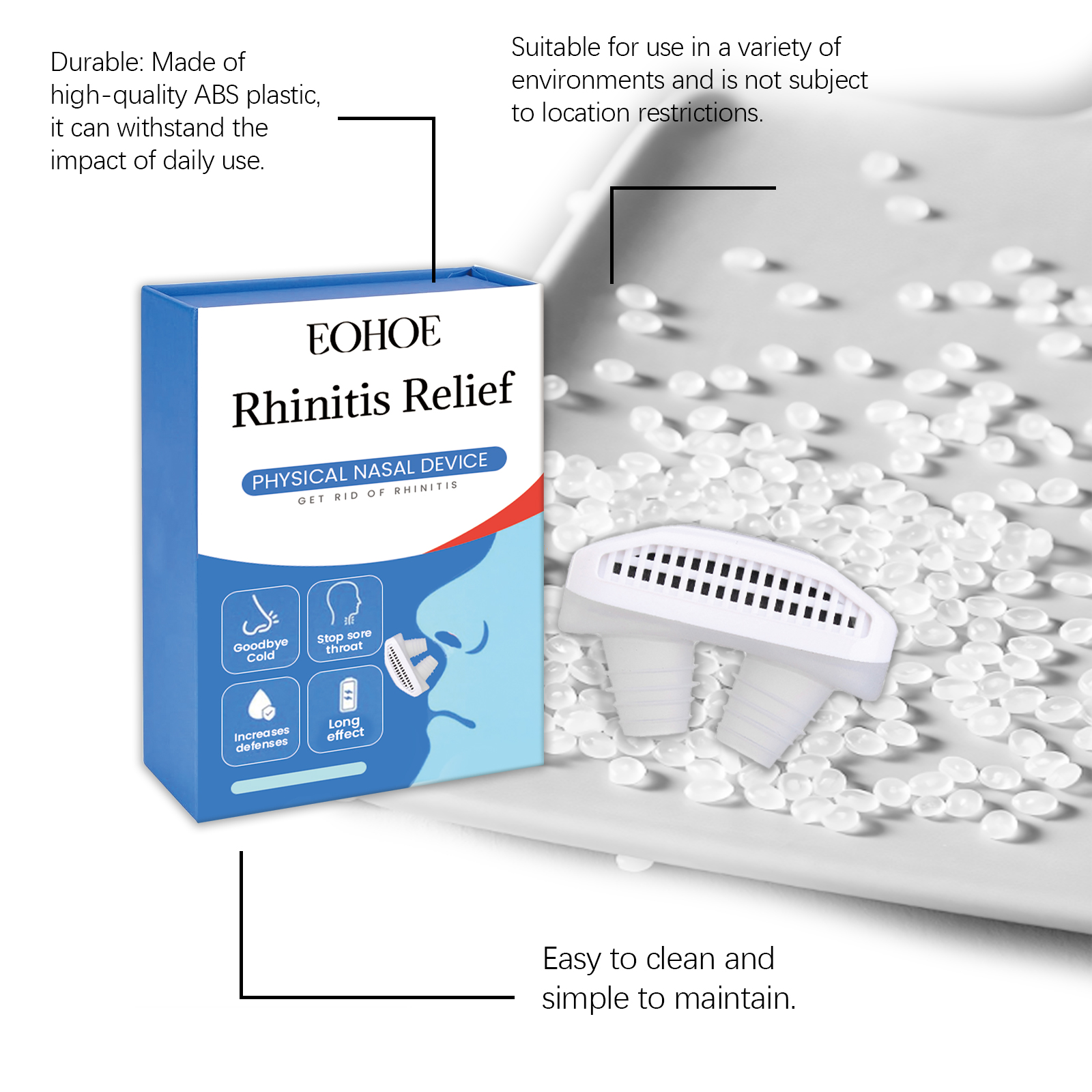 Close view of ABS nasal device and retail box