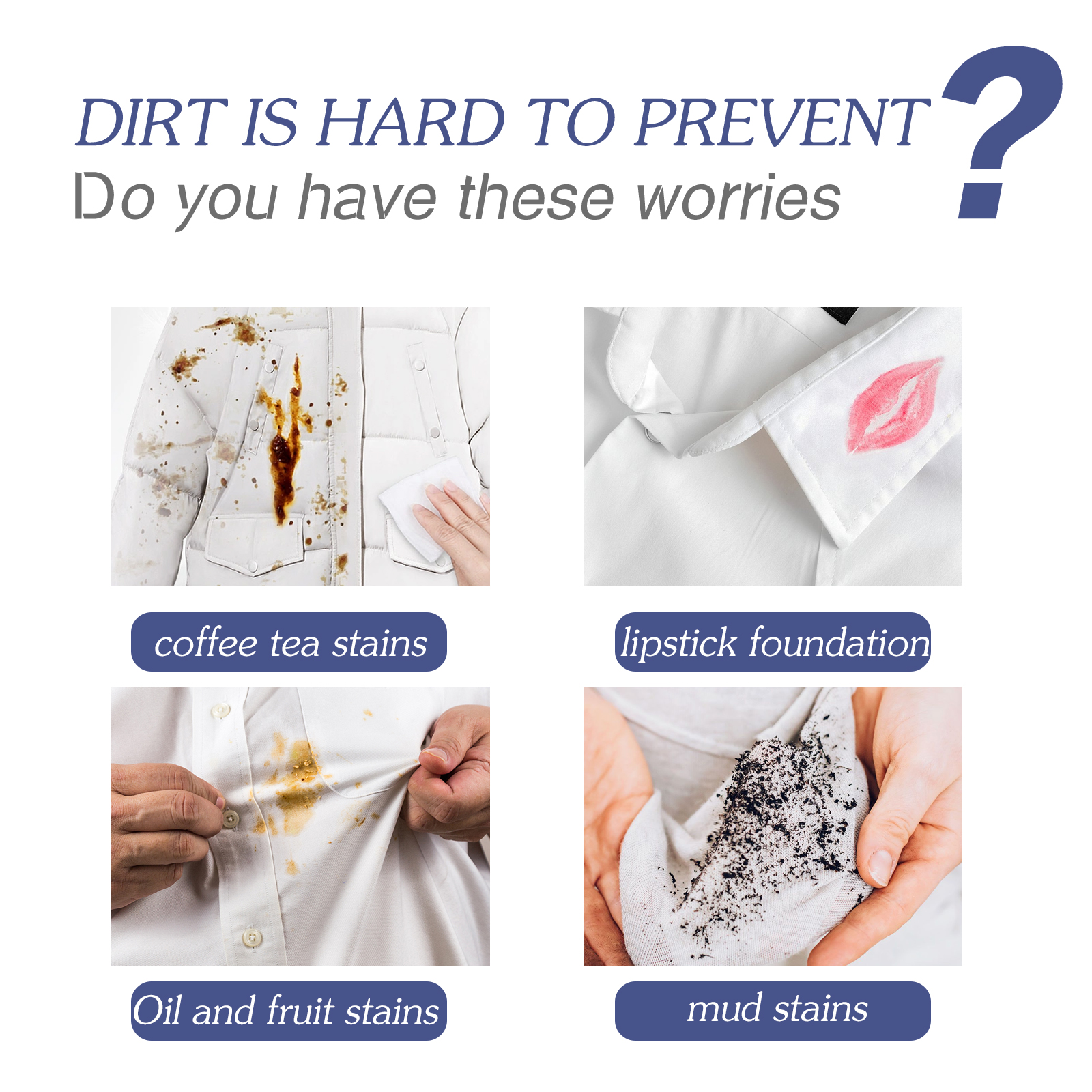 Fabric panels showing common everyday stain categories