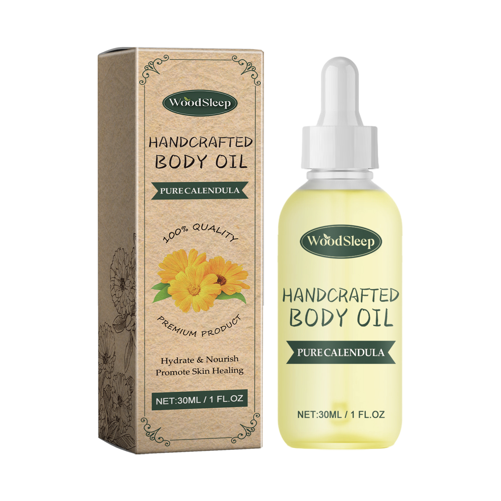Pure Calendula Handcrafted Body Oil, Reduce Scar Skin Rednes