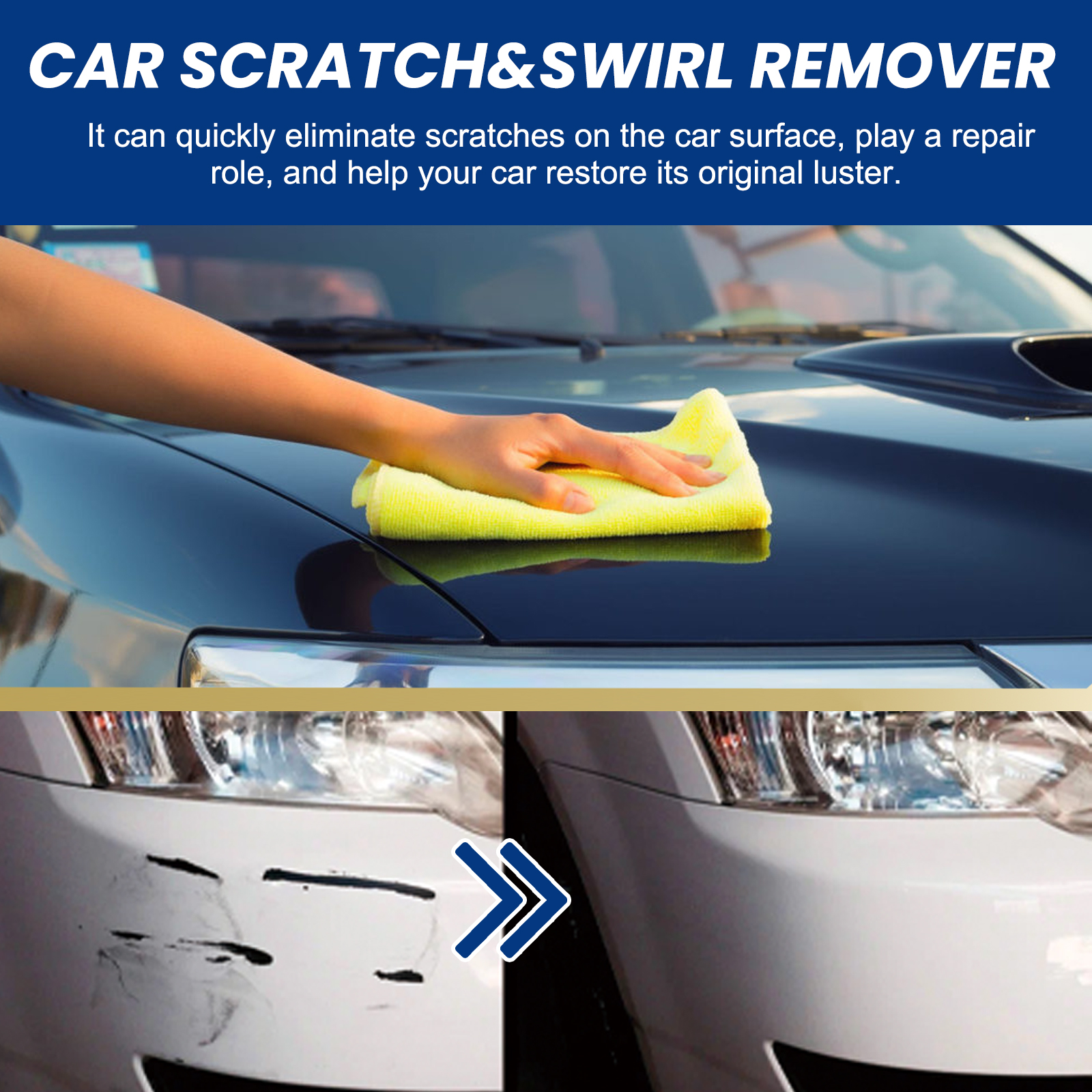 Person polishing glossy black car hood surface