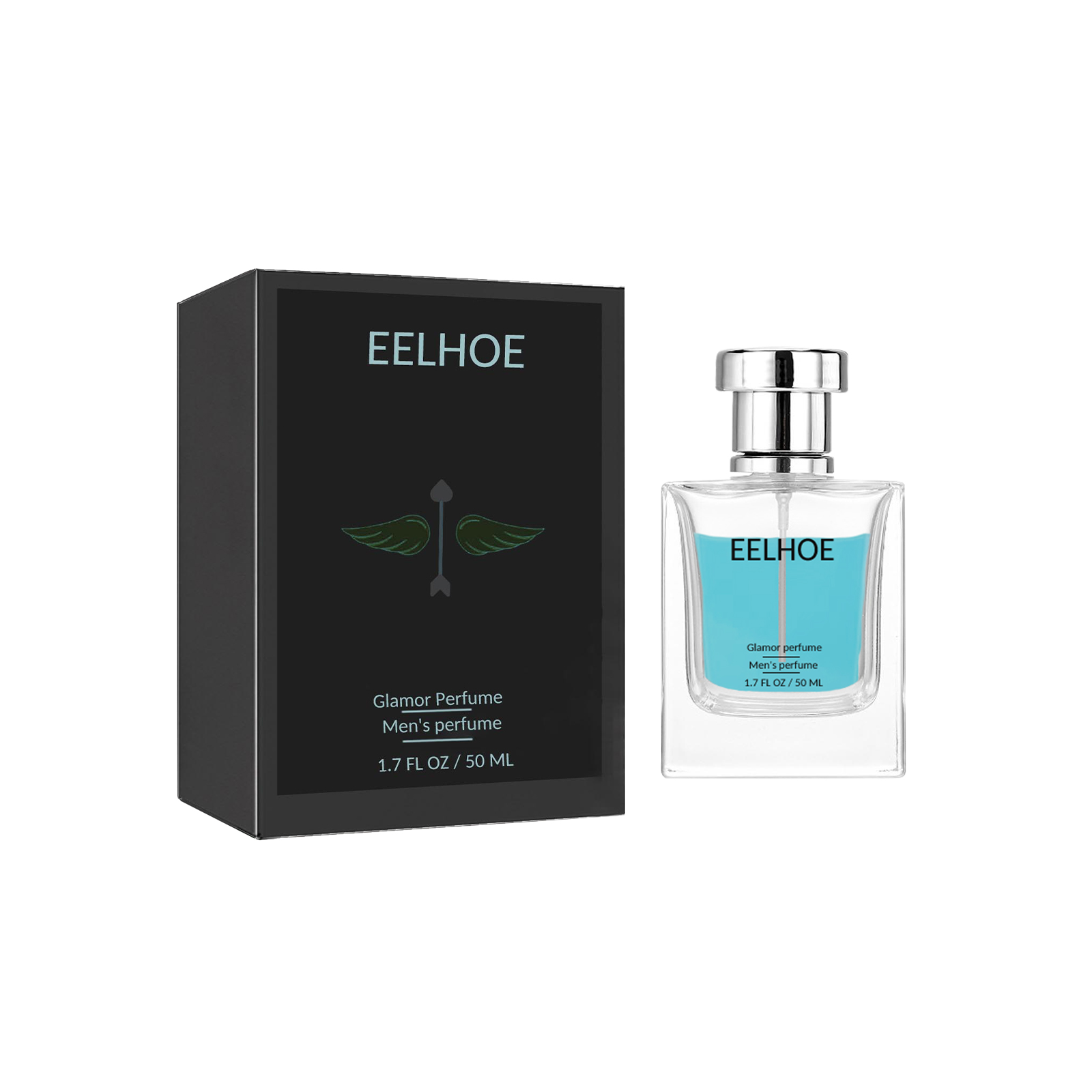 Clear cyan Glamor perfume bottle with silver cap