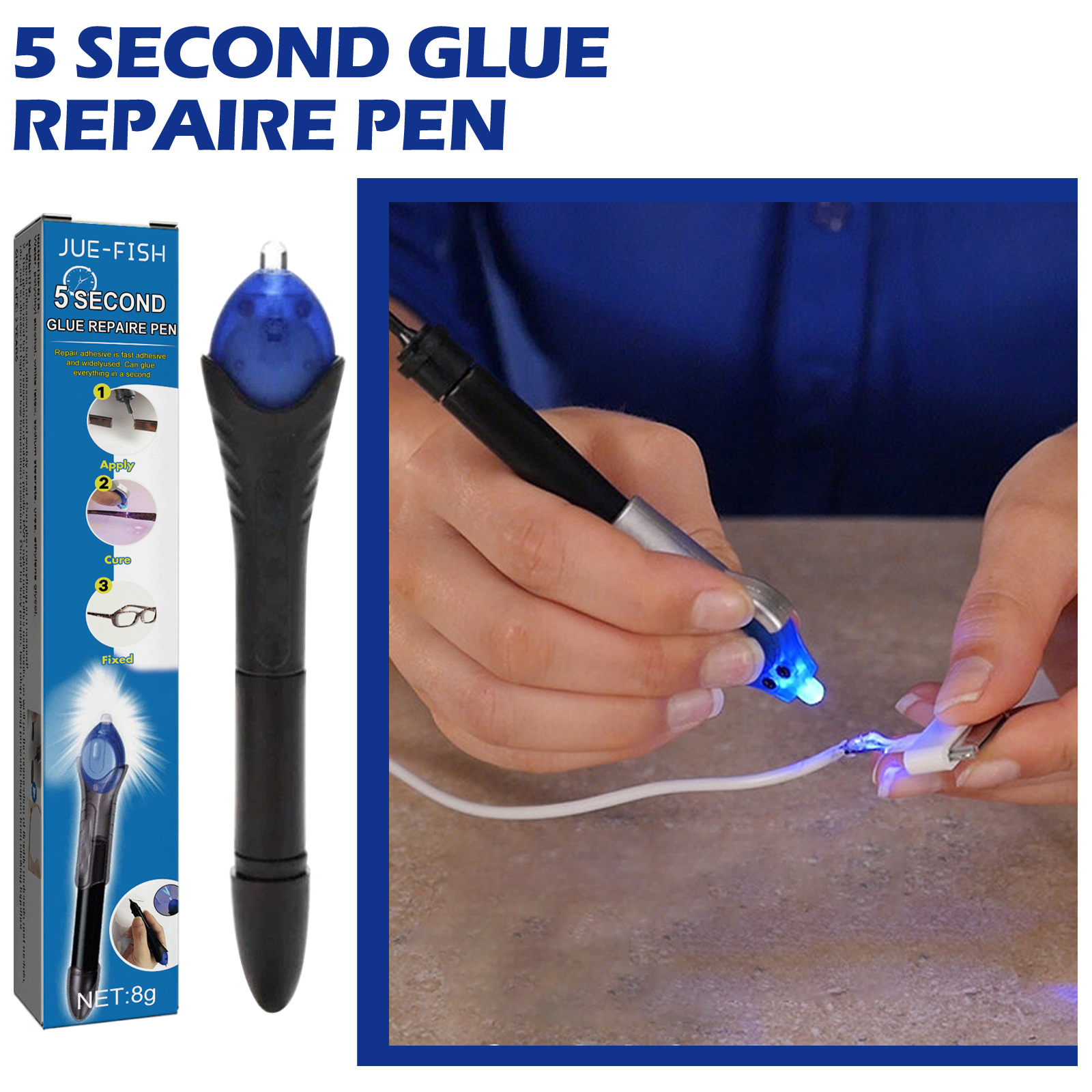 Jue-Fish UV UV Curing Glue Pen, 5 Seconds Repair Plastic Cer