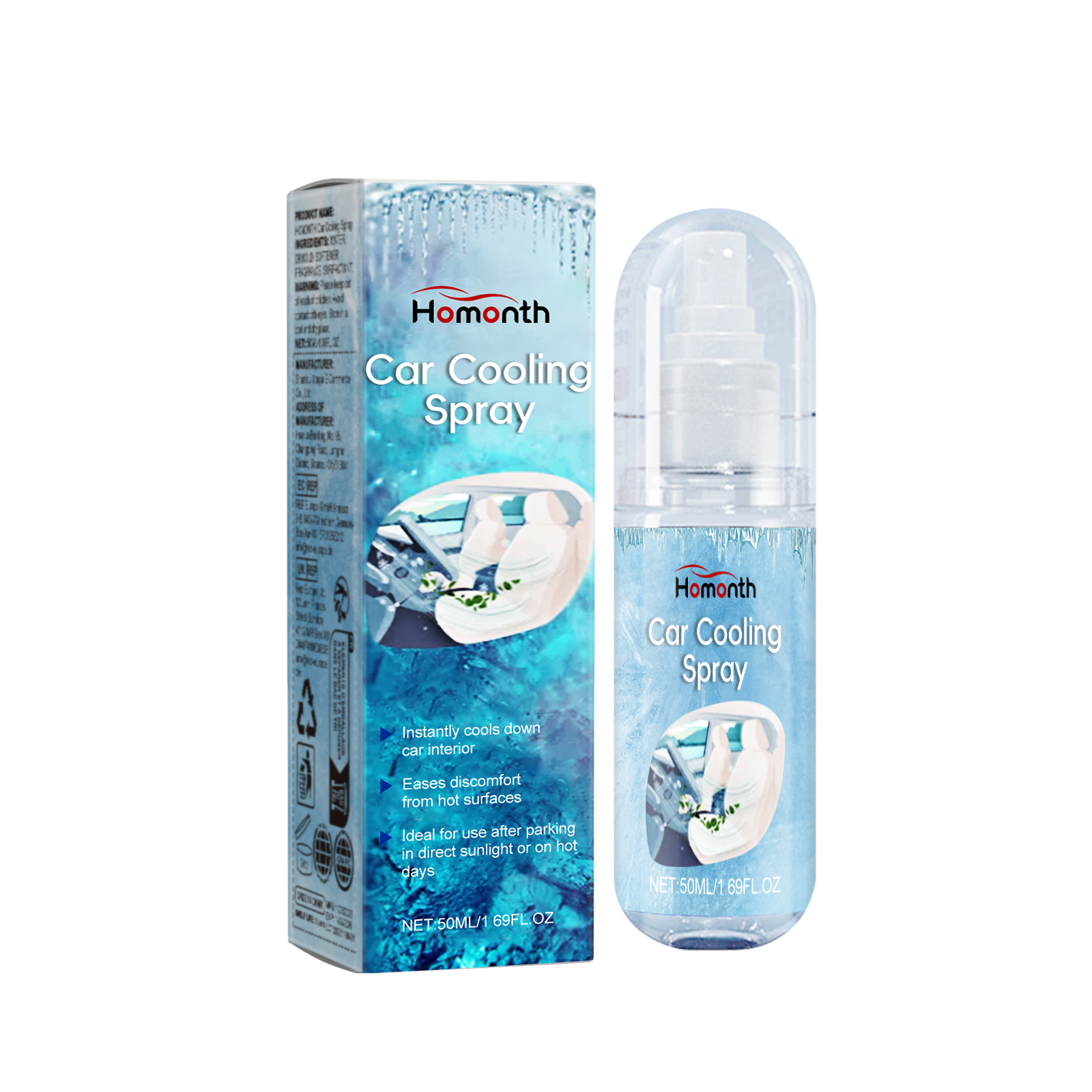 Cooling spray bottle and protective carton packaging