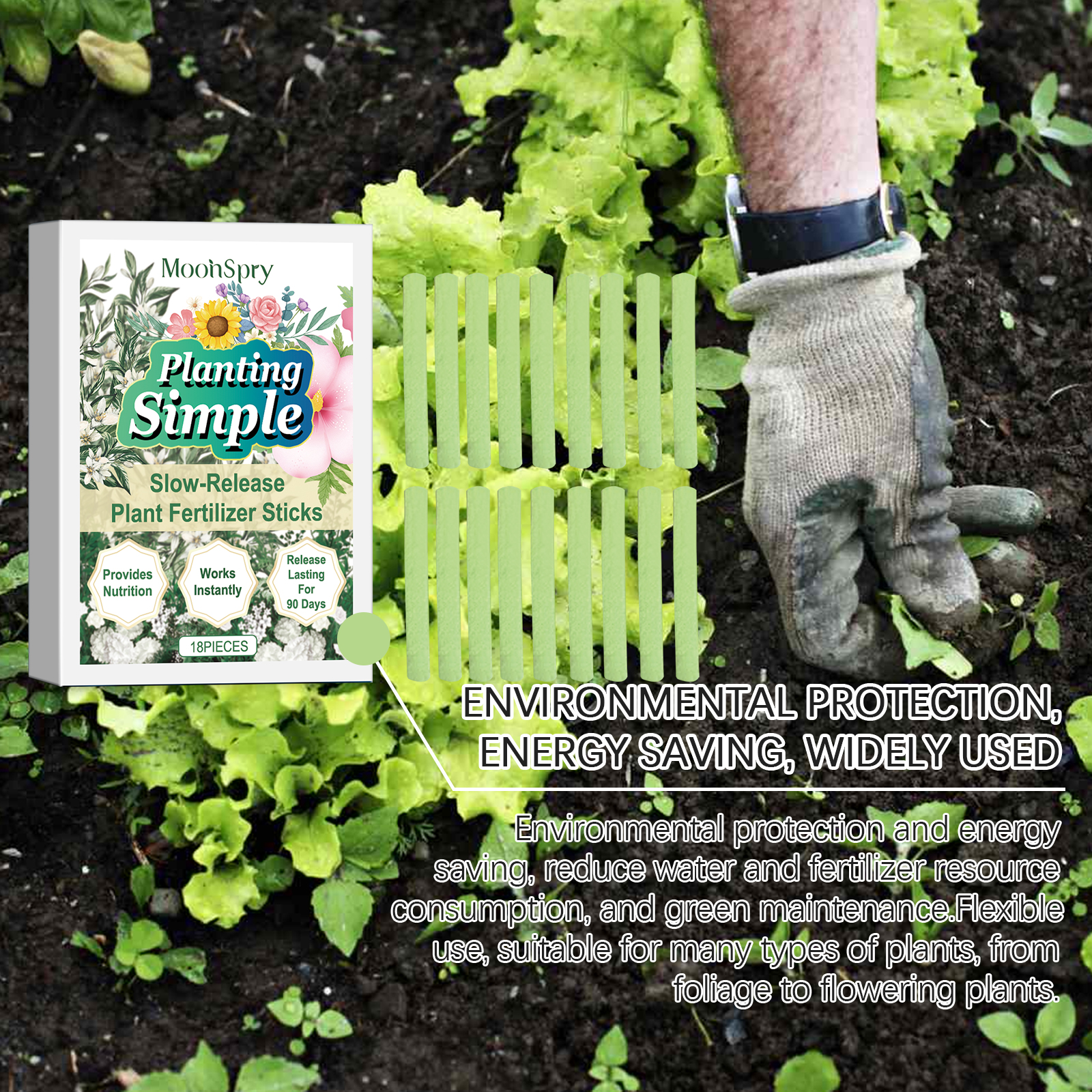 Fertilizer sticks used around vegetables and green plants