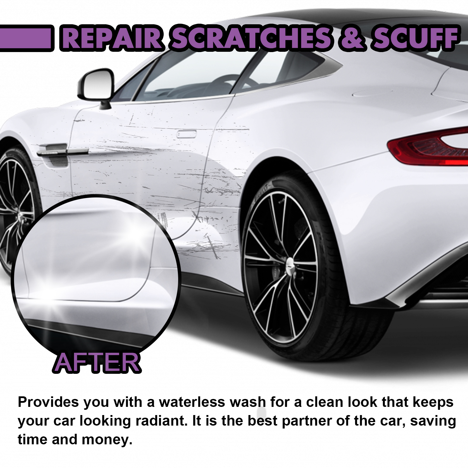 Before and after view of cleaner white car paint