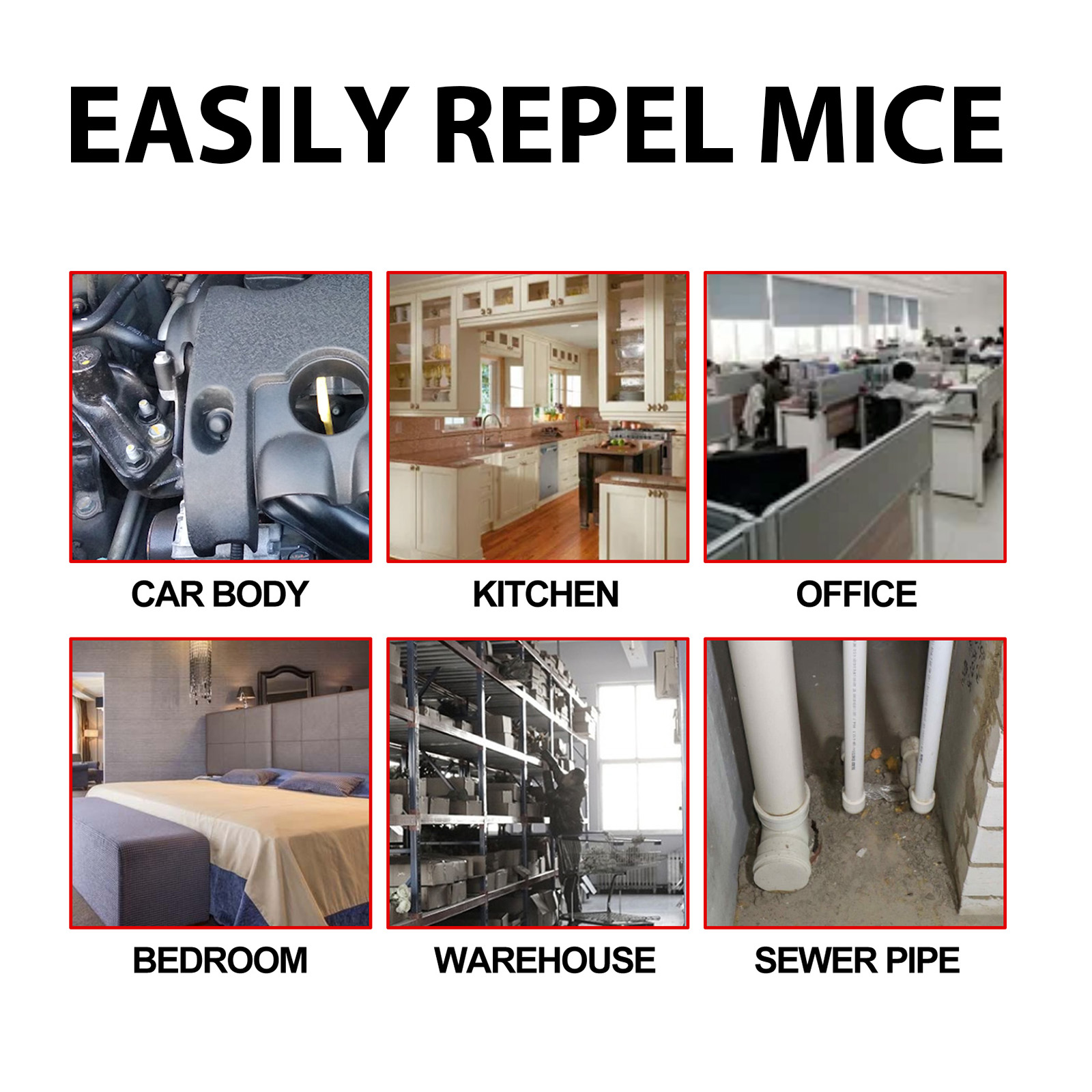 Mouse repellent application graphic with multiple placement areas