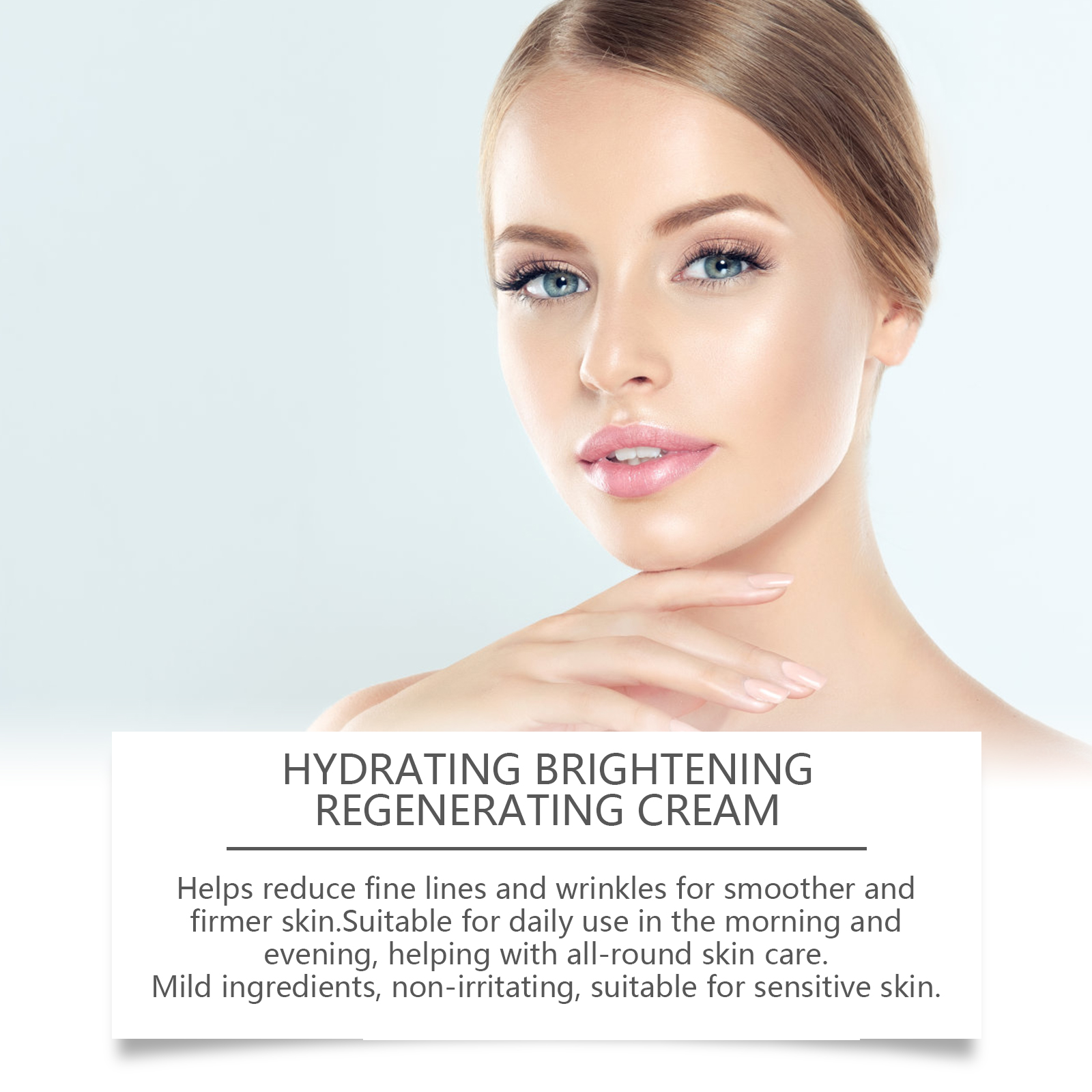 Luminous woman portrait beside firming cream claims