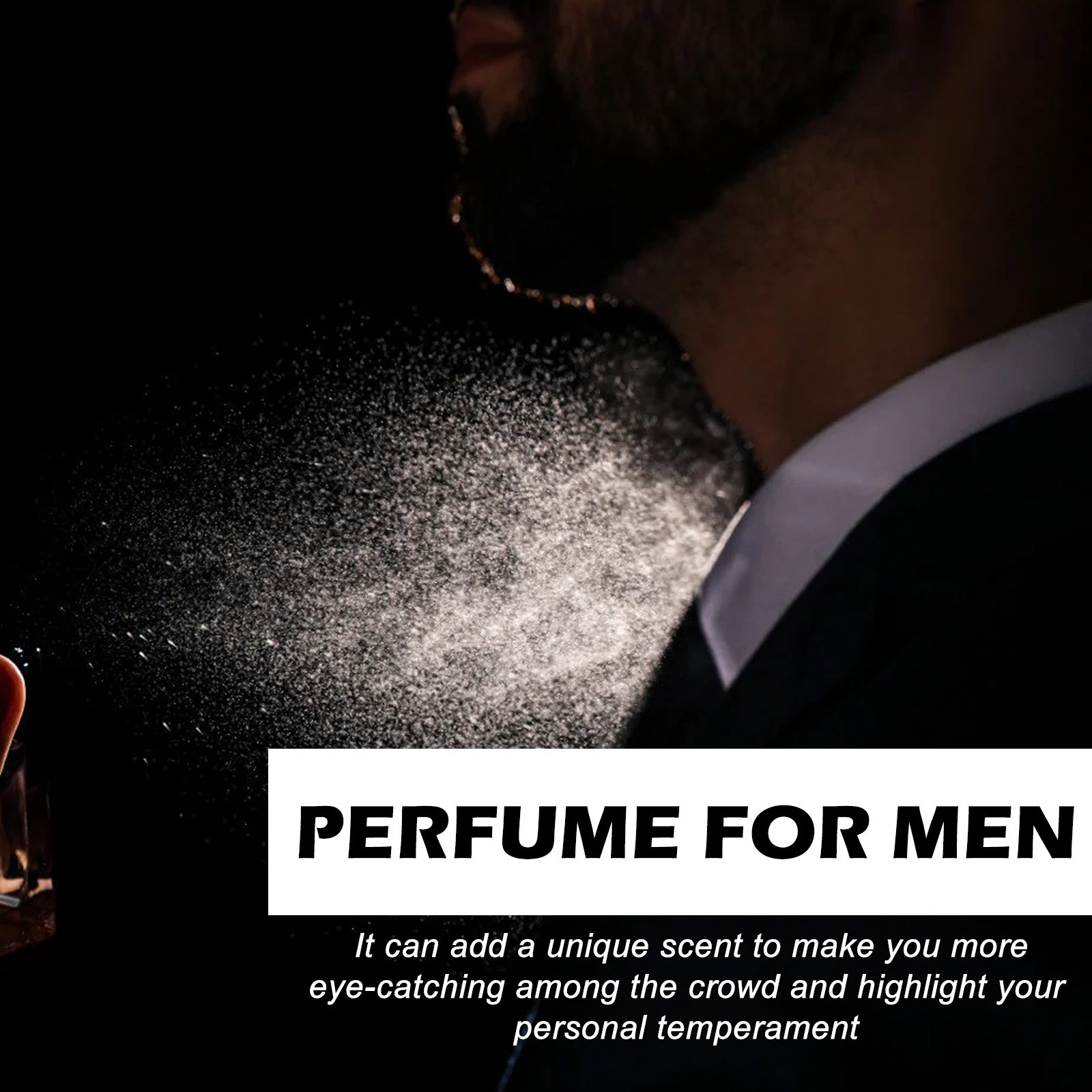 Man using spray perfume before an evening out