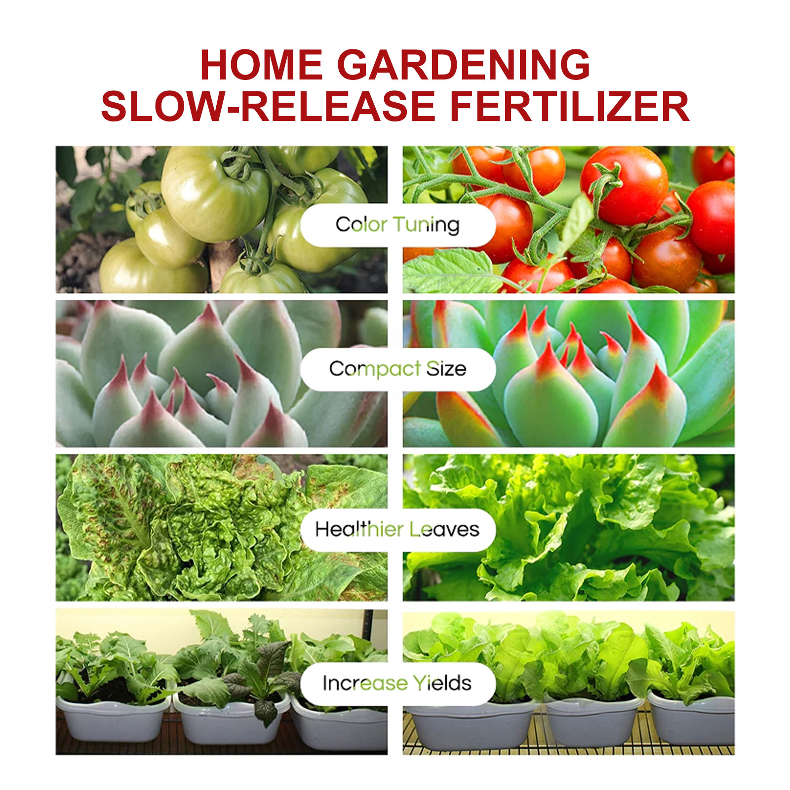 Red fertilizer tube shown with leafy potted plants