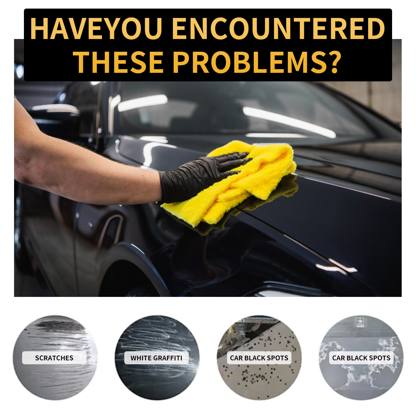 Microfiber towel wiping glossy black automotive paint