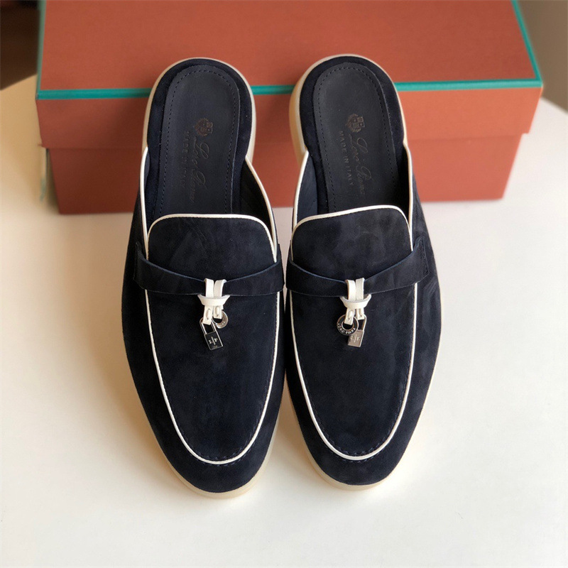 Women's slippers LP leather flat bottomed lazy person comfortable one foot kick Mueller cool mop image 3