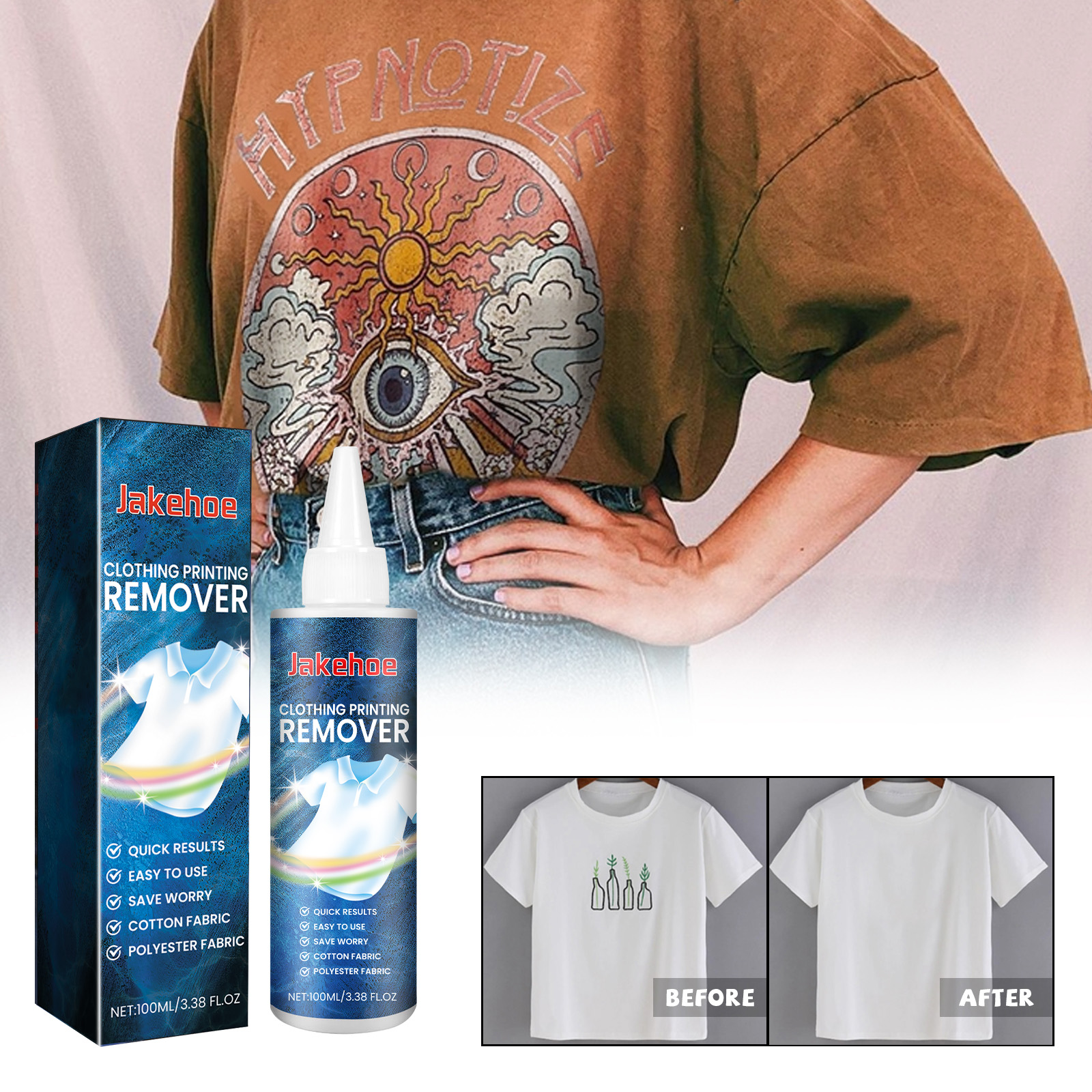 Remover used beside a graphic printed T-shirt