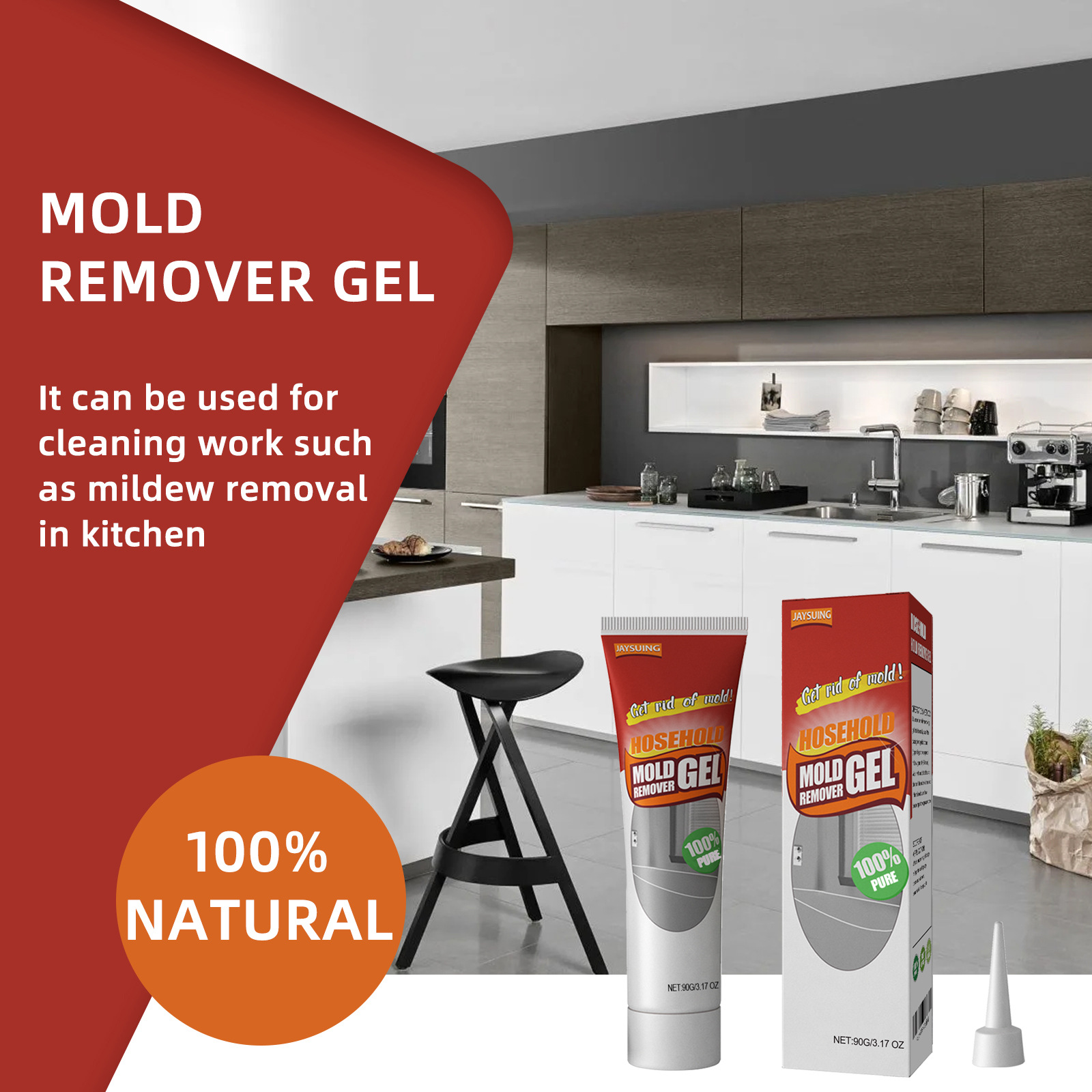Opaque squeeze tube of gel for household mold cleaning