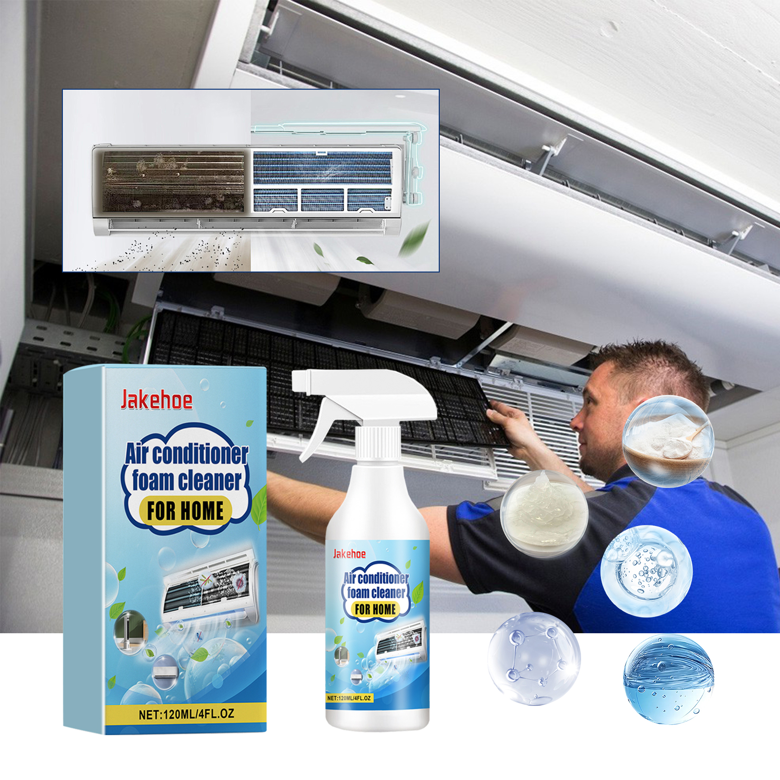 Cleaner being applied to accessible AC surfaces
