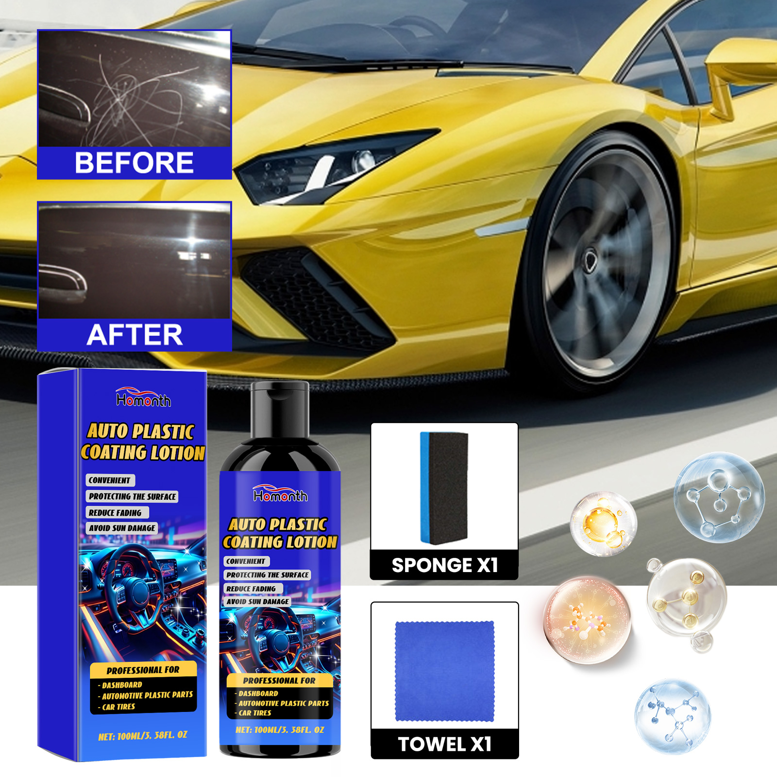 Automotive plastic before and after restoration result
