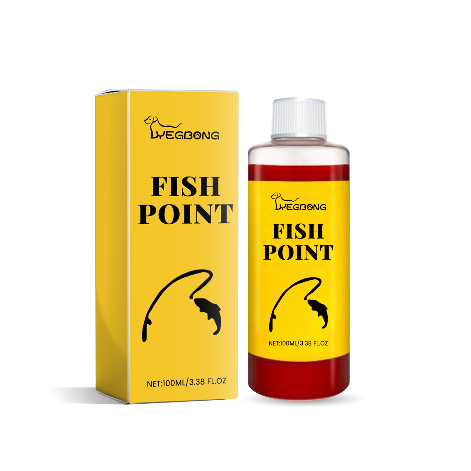 Compact red fish attractant bottle ready for tackle