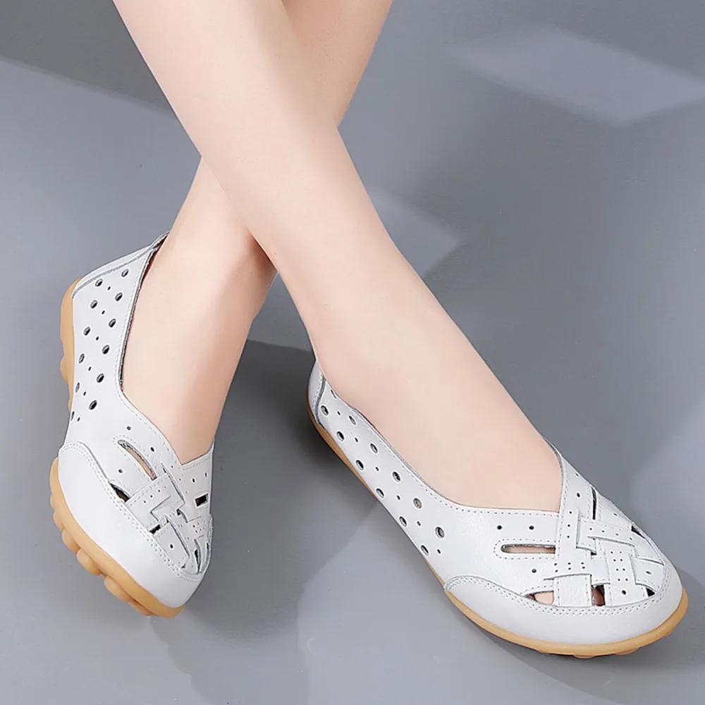 Summer women's hollowed out loafers with cow tendon sole and bean shaped shoes image 5