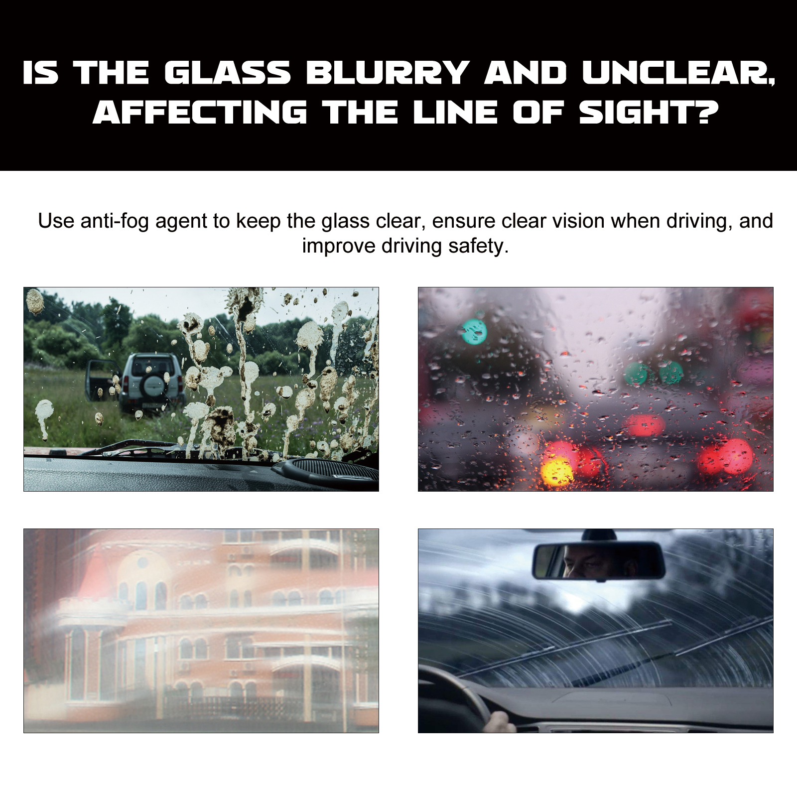 Before and after comparison of fogged automotive glass