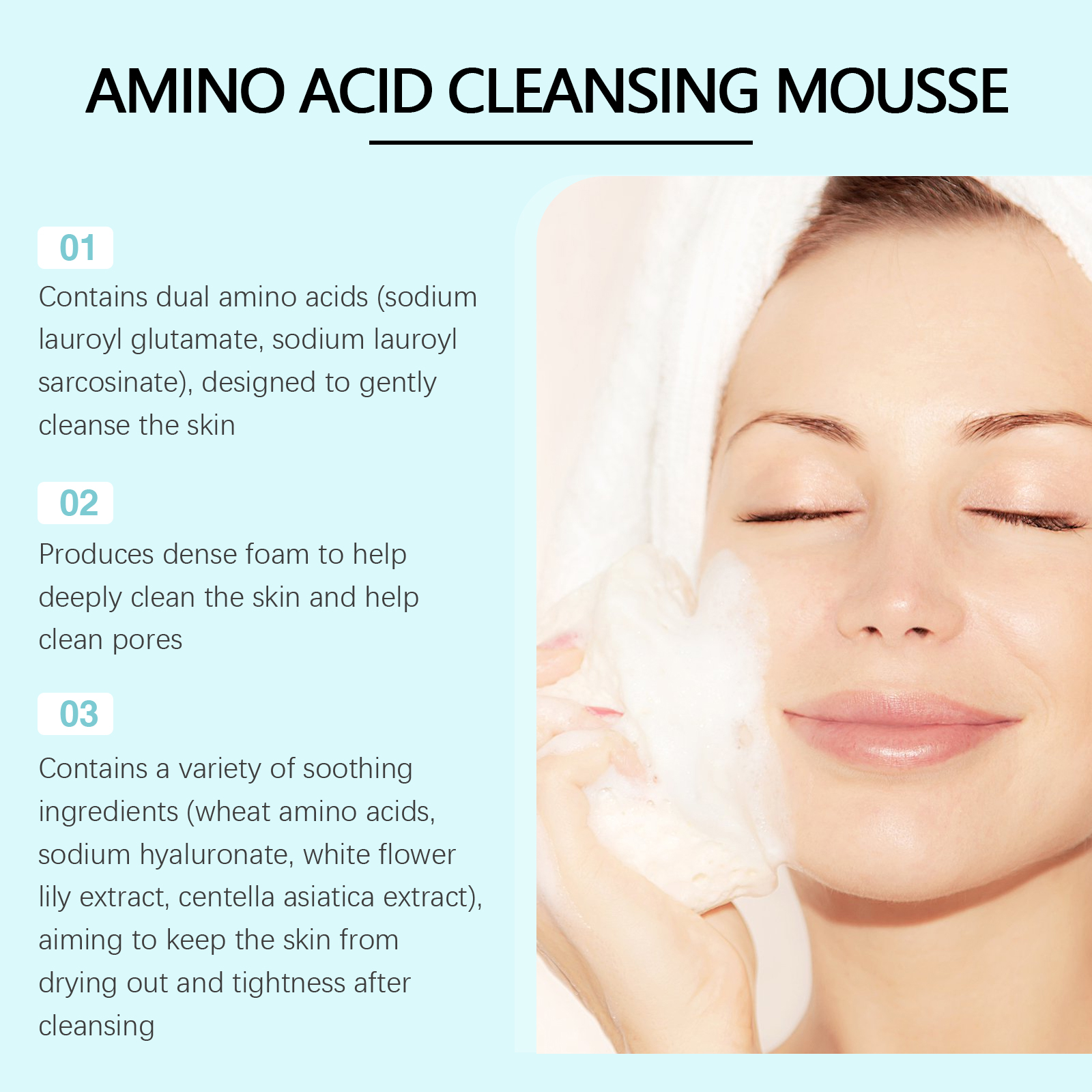 Ingredient graphic showing amino acid cleansing agents
