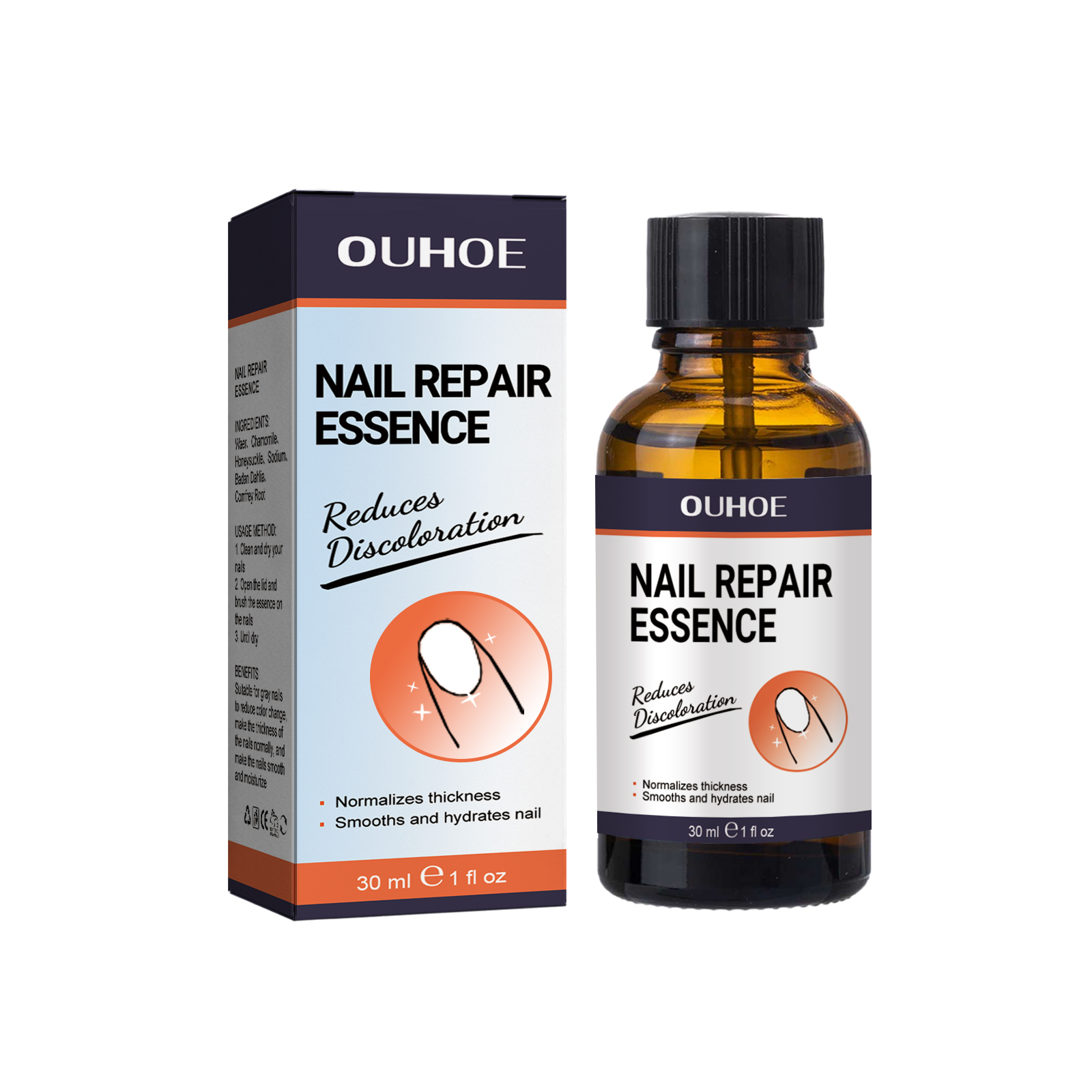 Close view of OUHOE nail essence treatment label