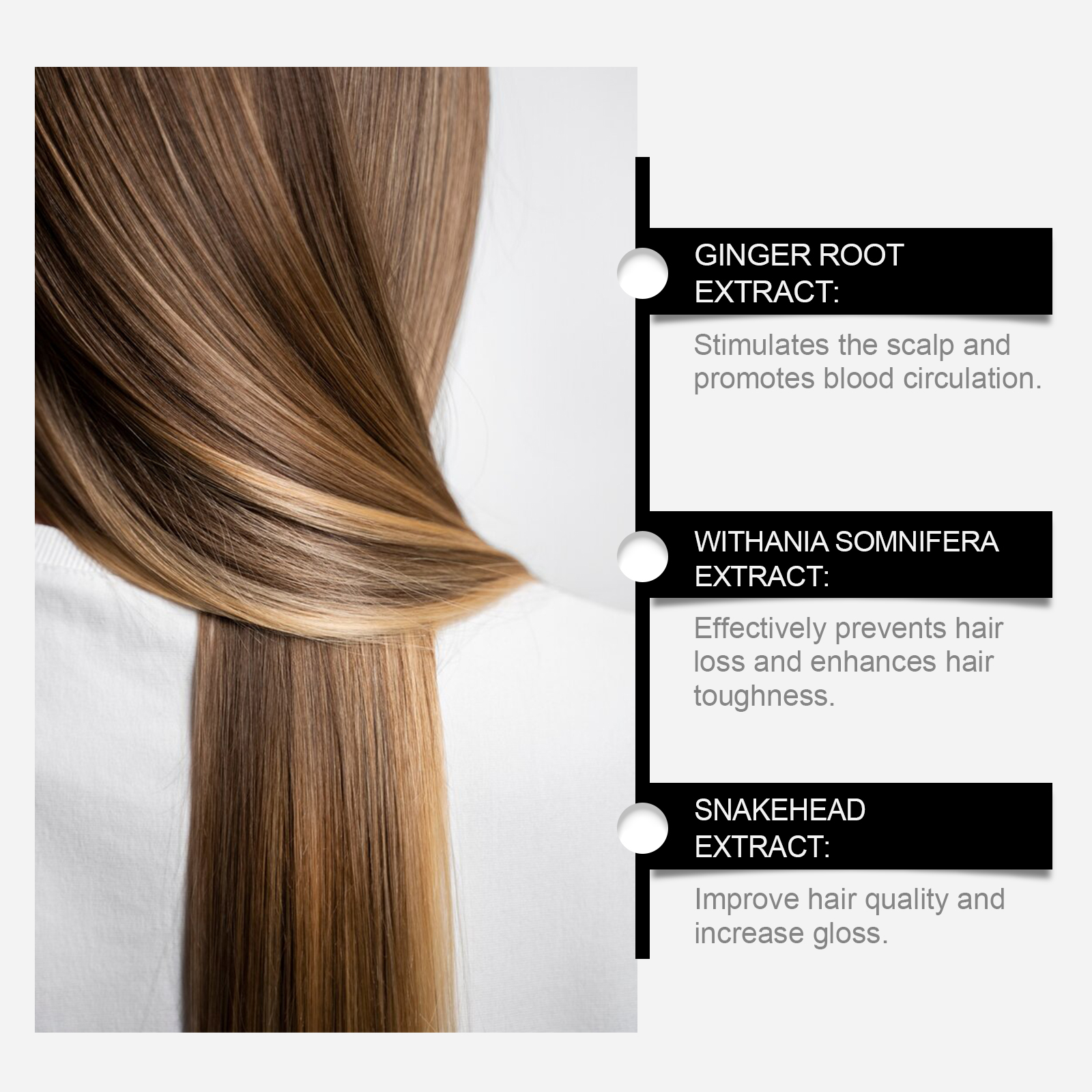 Glossy smooth brown hair after herbal shampoo use