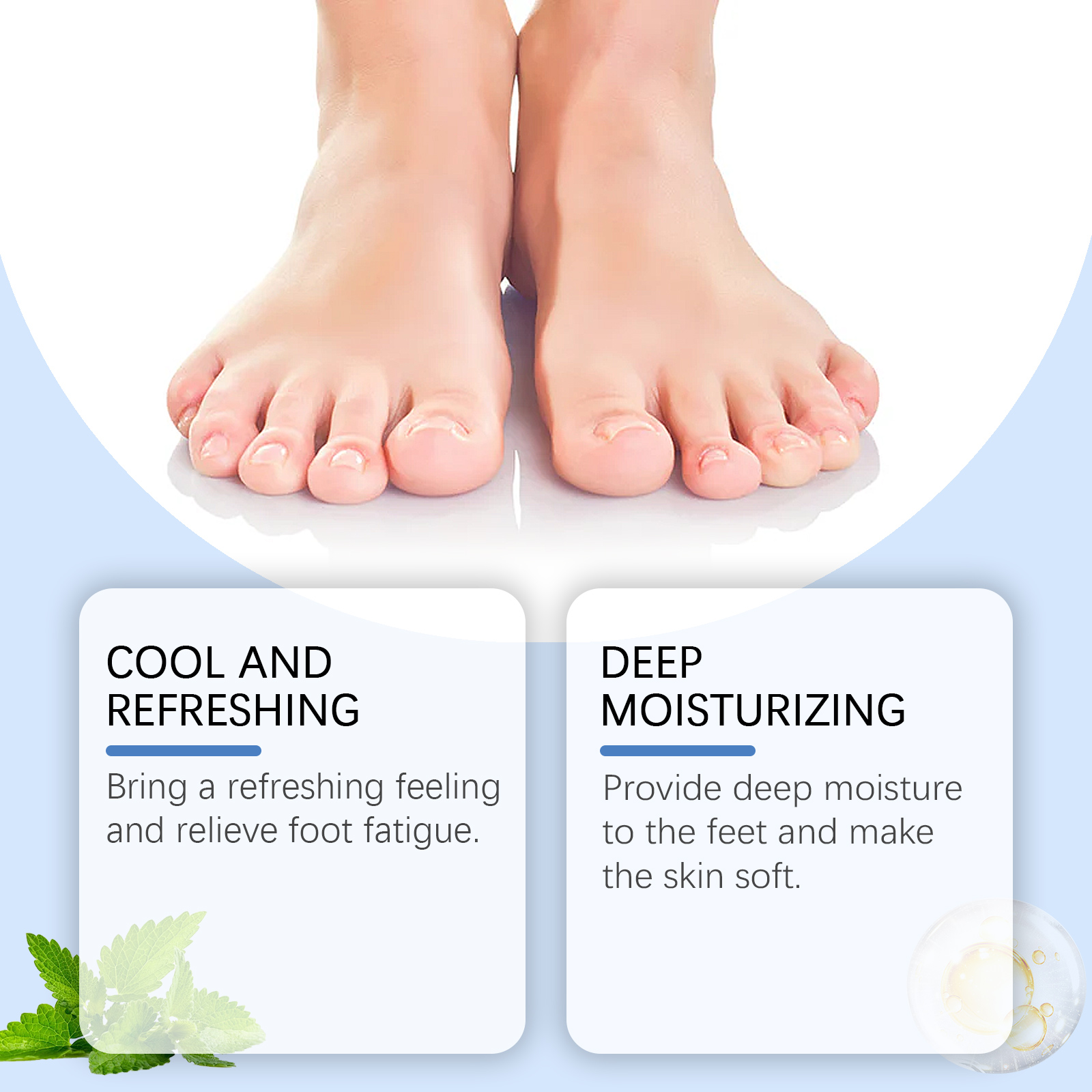 Cooling peppermint foot cream benefit display