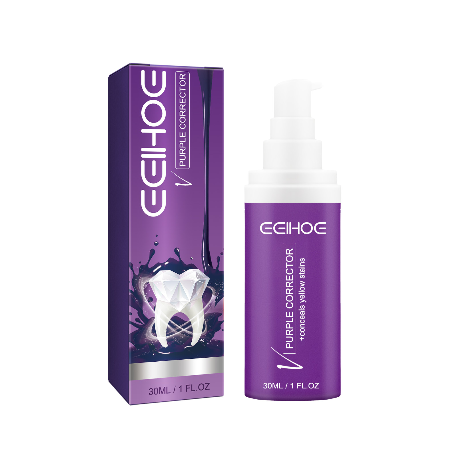 Compact purple pump bottle with coordinated retail box