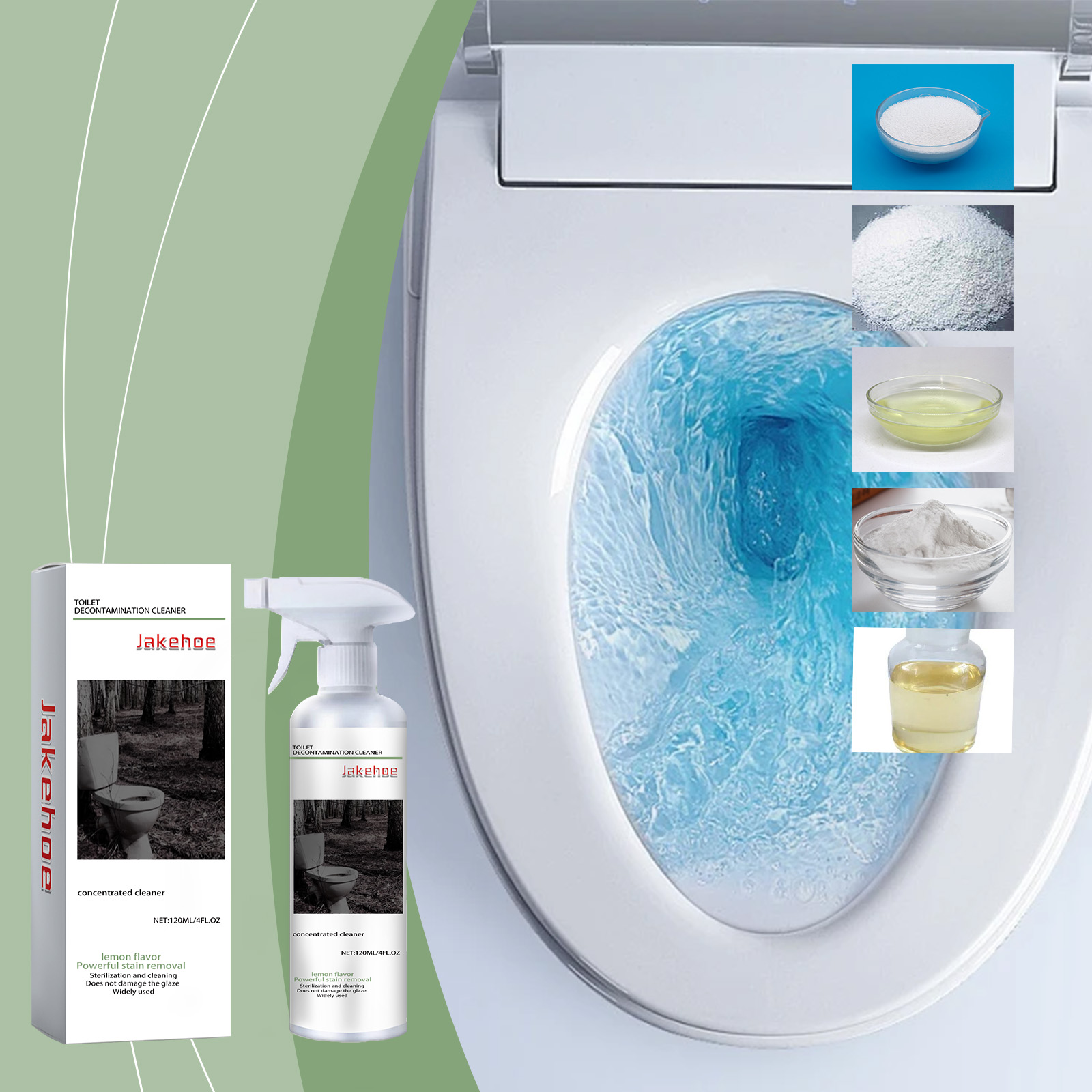 Blue swirling toilet water with cleaner packaging