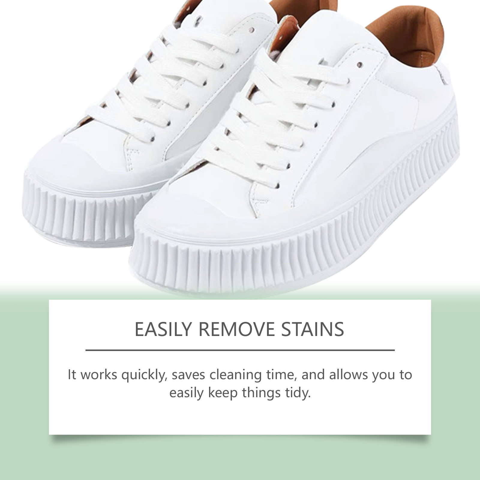 White sneakers beside stain removal shoe cleaner