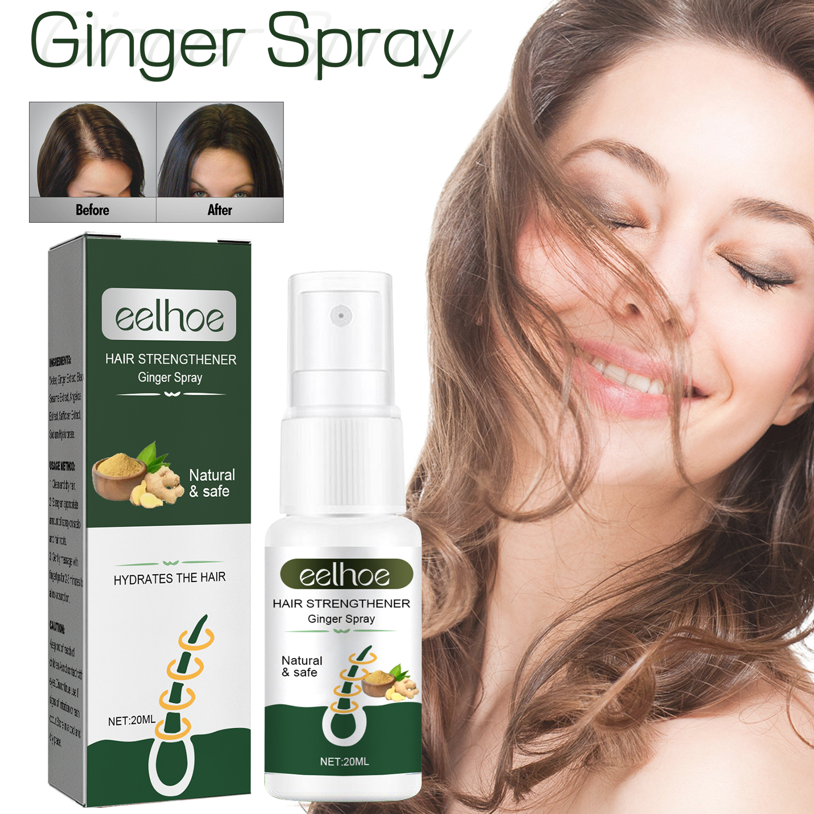 Compact ginger spray for hair care on the go