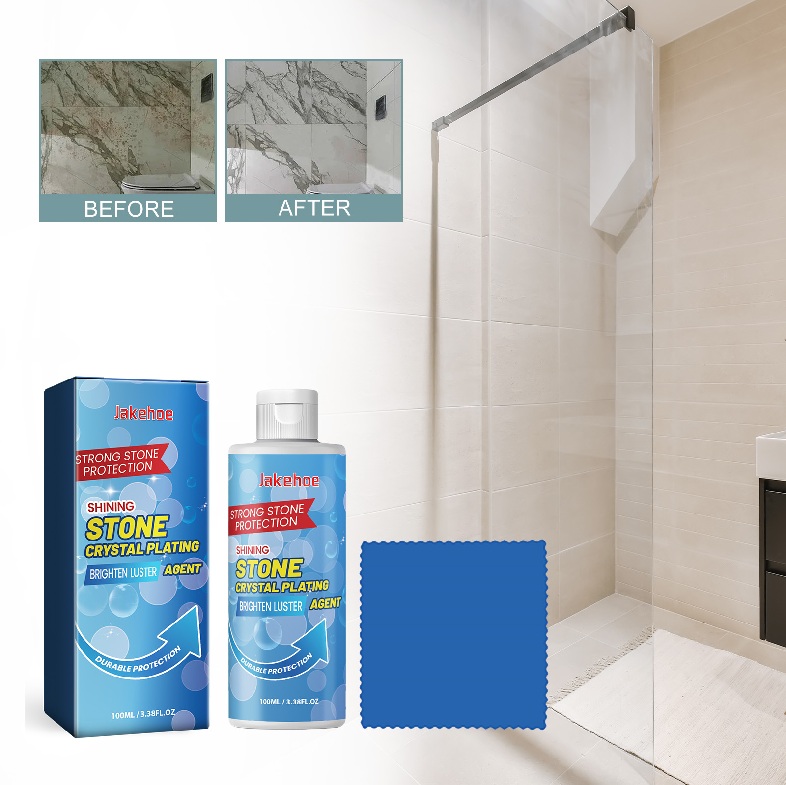 Bathroom stone surface shown before and after treatment