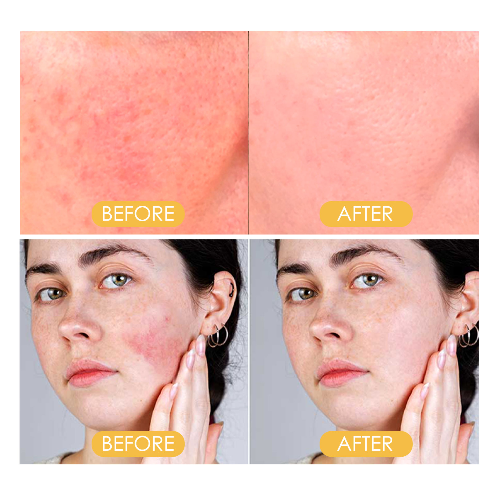 Powder makeup before and after complexion comparison