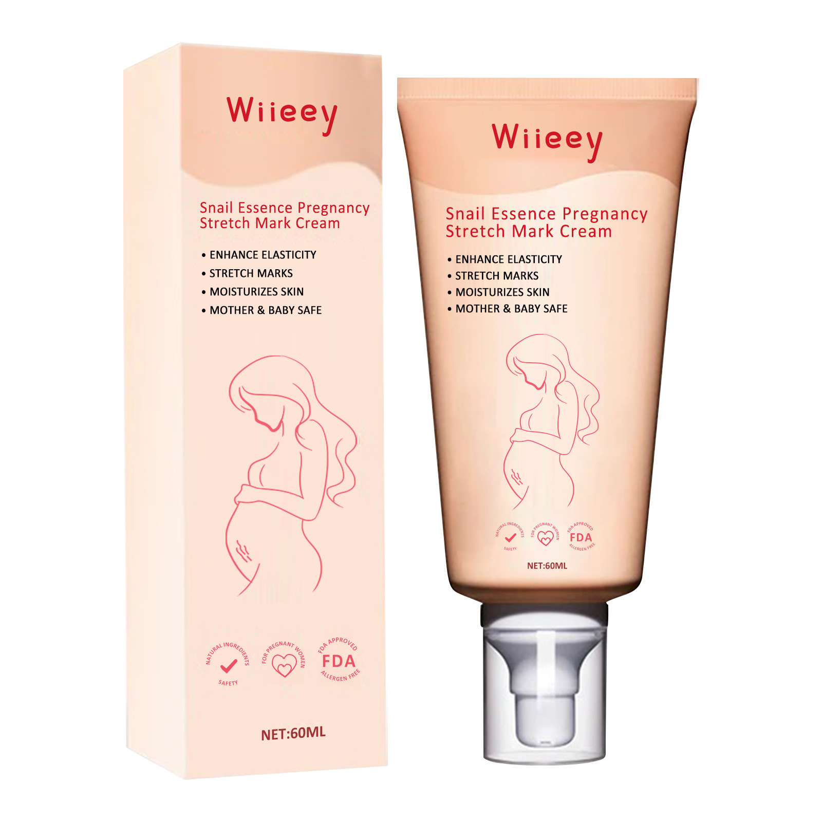Peach cream tube with clear cap and matching carton
