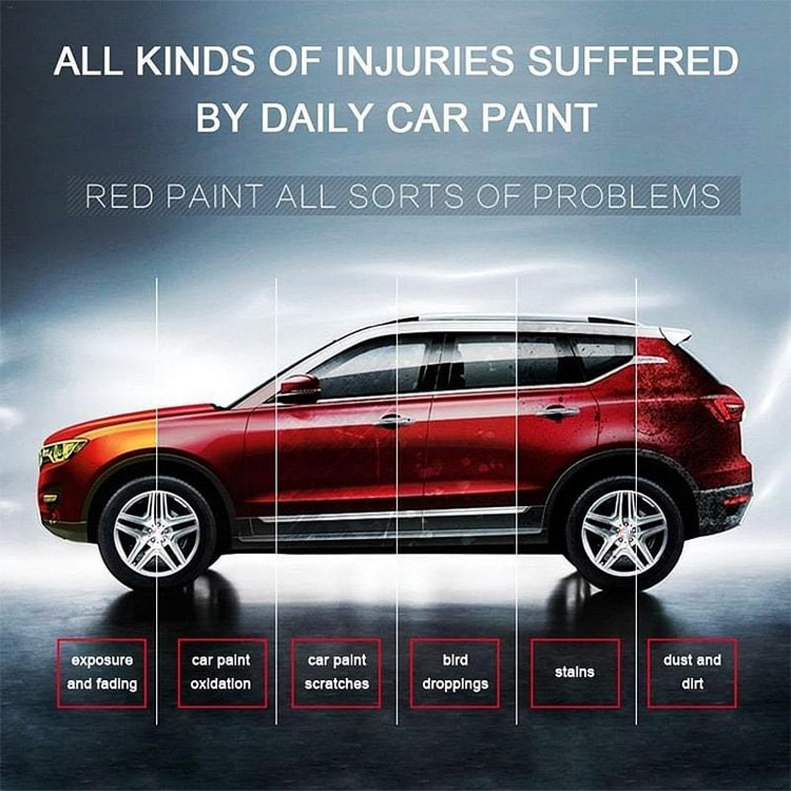 Graphic showing common daily automotive paint problems