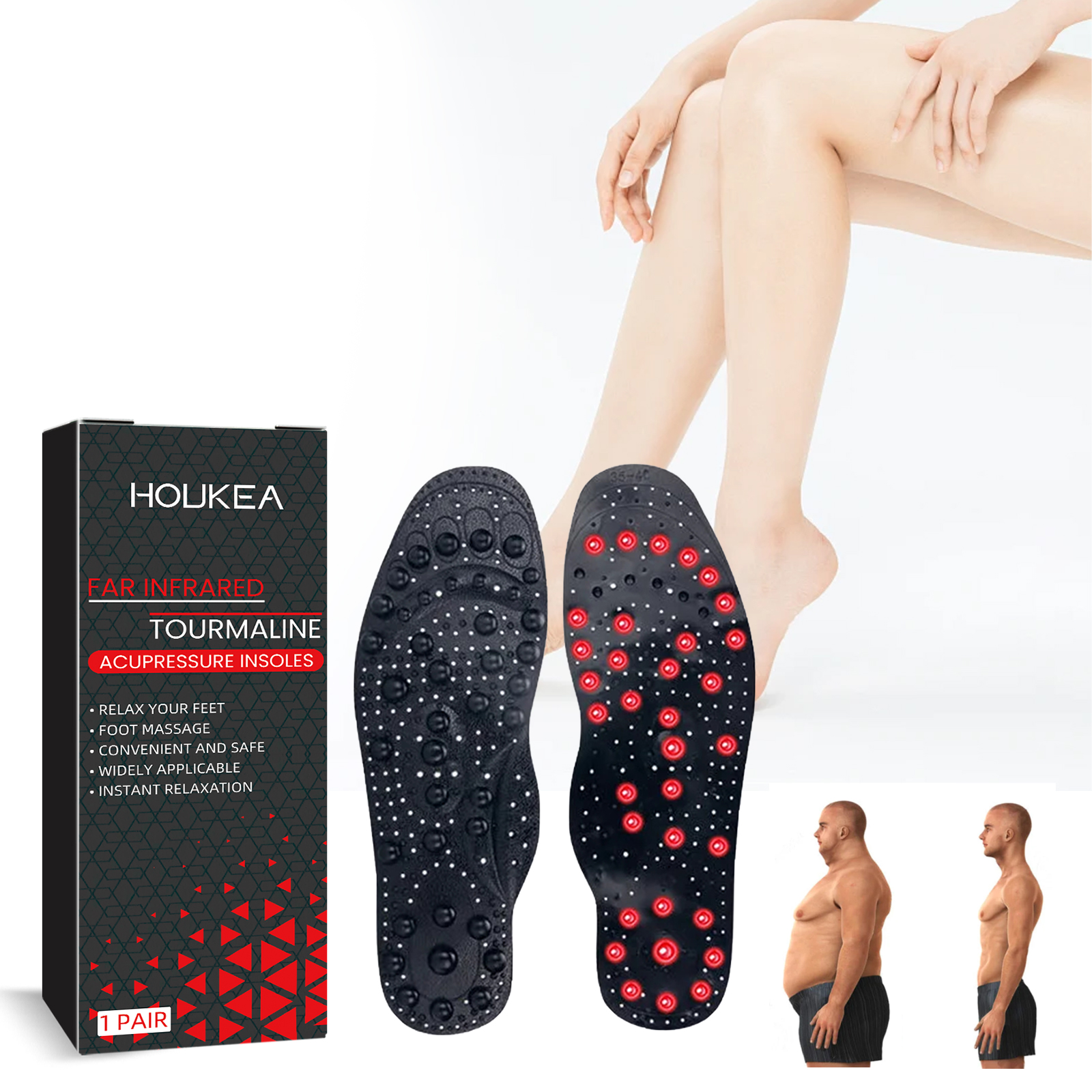 Insoles shown beside feet during everyday body care