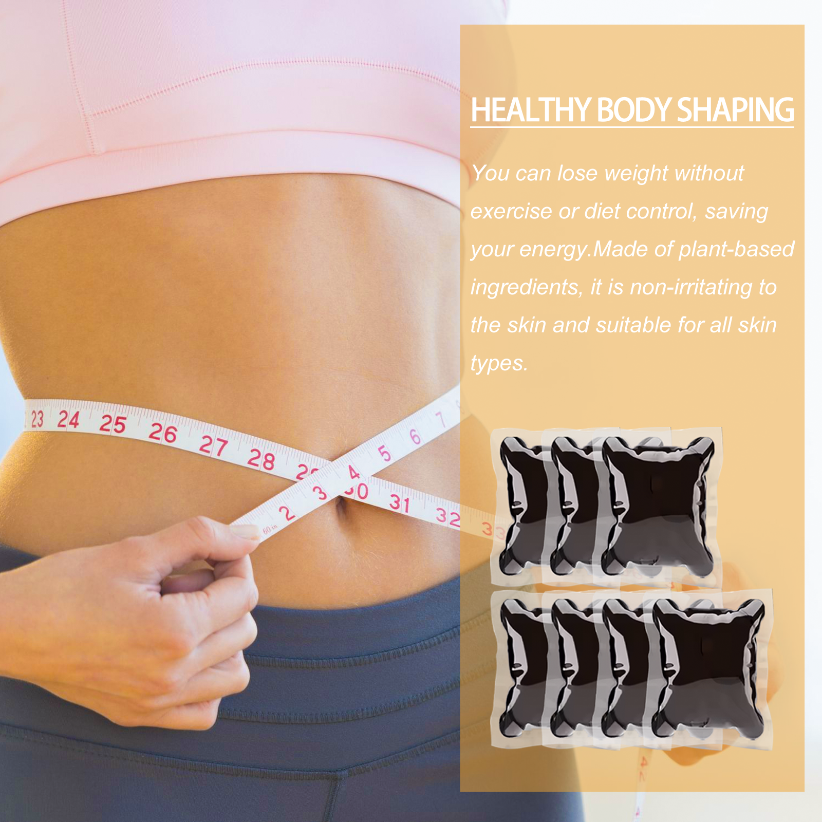 Foot soak sachets shown with body shaping imagery