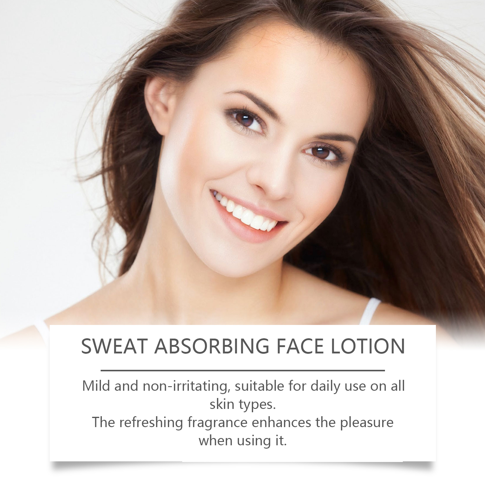 Woman with clear-looking skin and daily facial lotion claims
